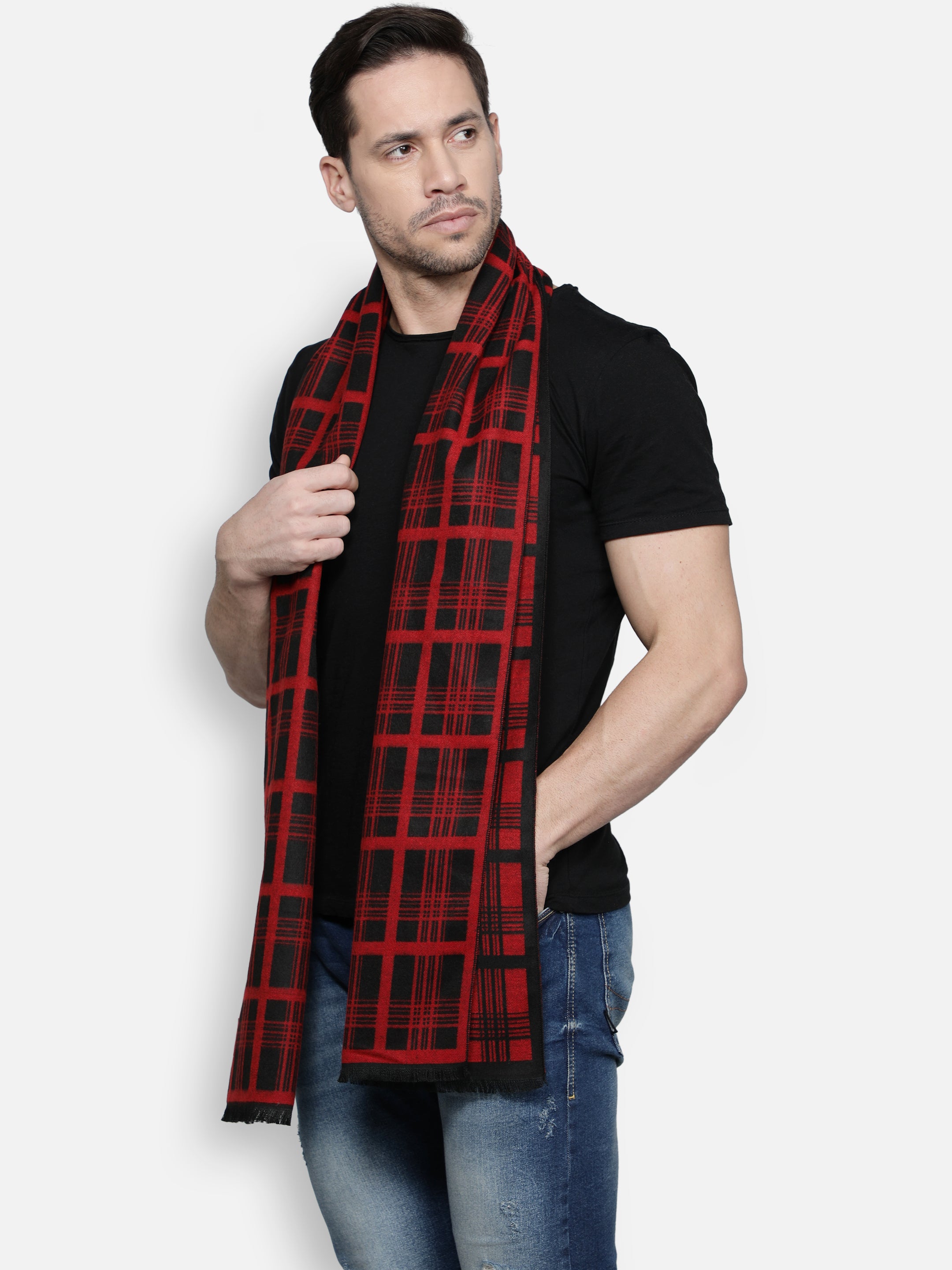 Alvaro Castagnino Men's Maroon::Black Colored Viscose Muffler