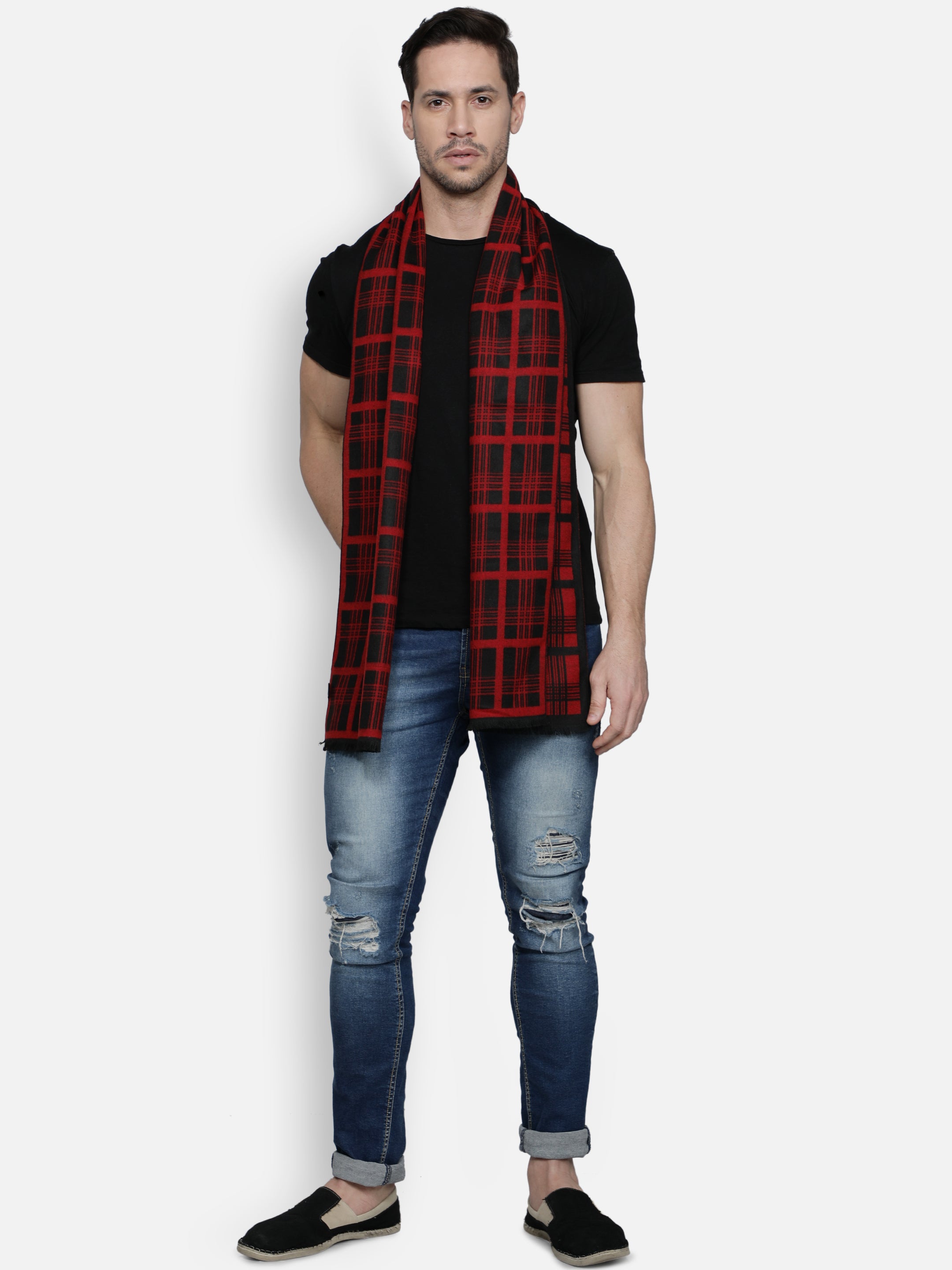 Alvaro Castagnino Men's Maroon::Black Colored Viscose Muffler