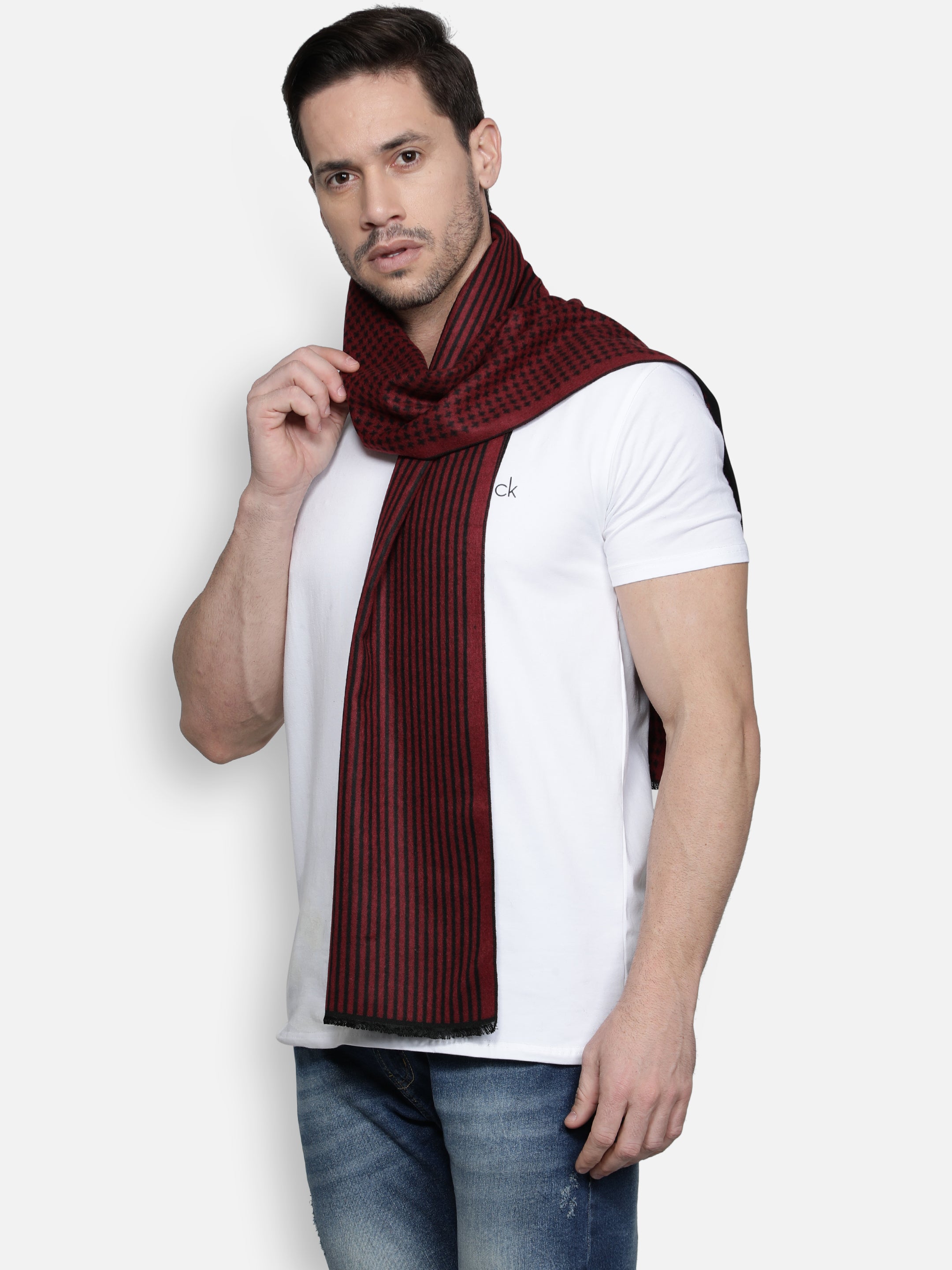 Alvaro Castagnino Men's Maroon::Black Colored Viscose Muffler