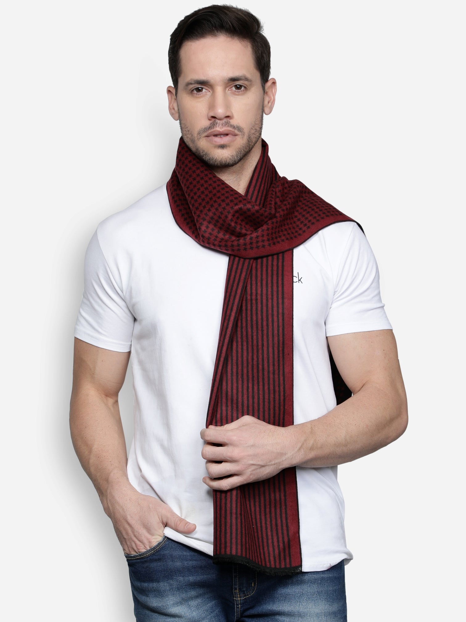 Alvaro Castagnino Men's Maroon::Black Colored Viscose Muffler