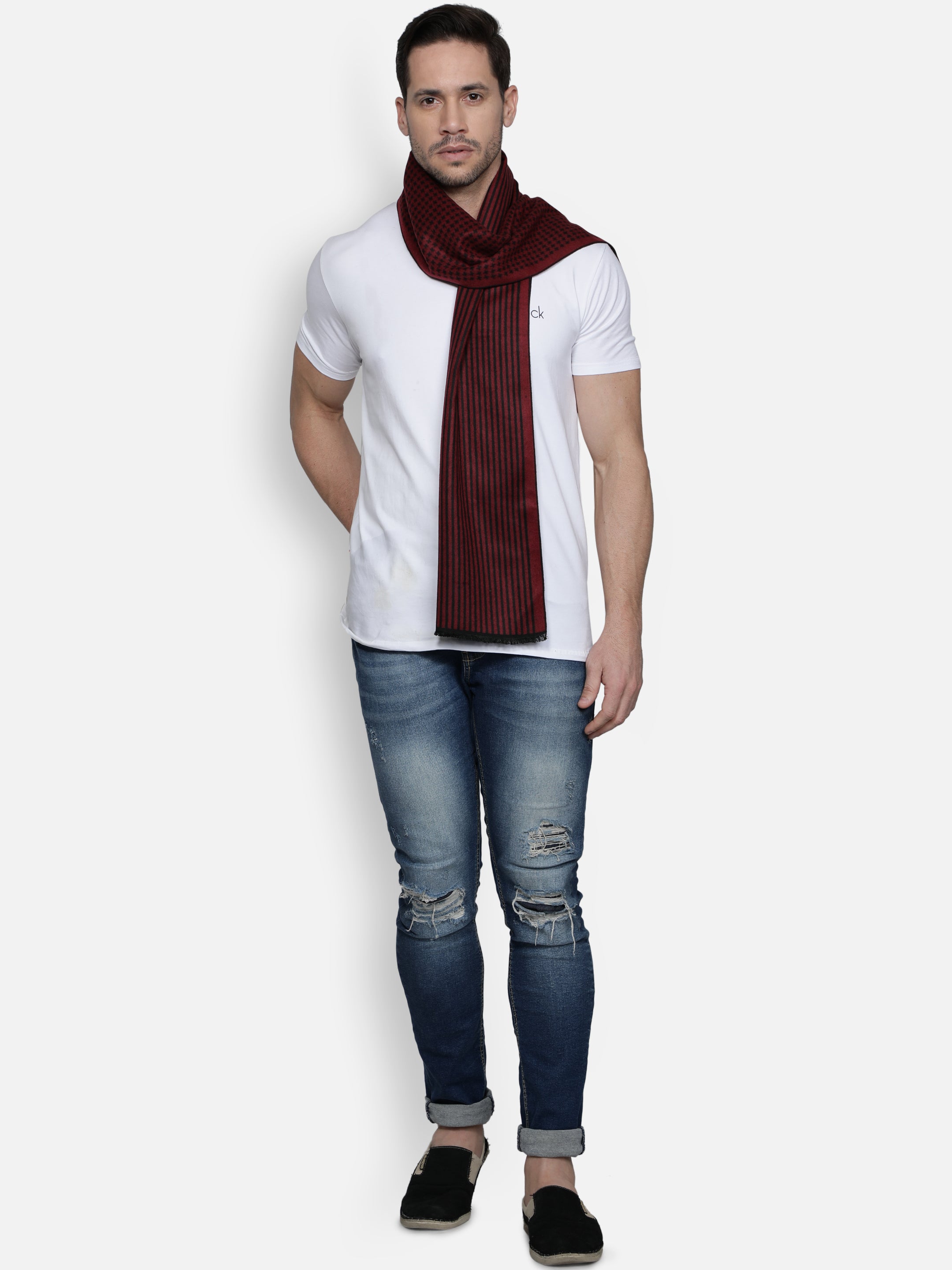 Alvaro Castagnino Men's Maroon::Black Colored Viscose Muffler