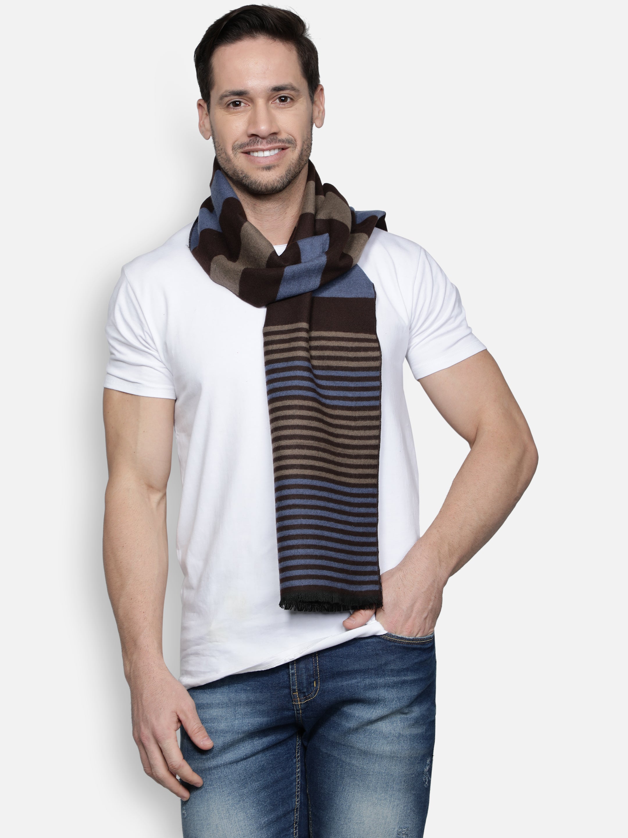 Alvaro Castagnino Men's Brown::Blue Colored Viscose Muffler