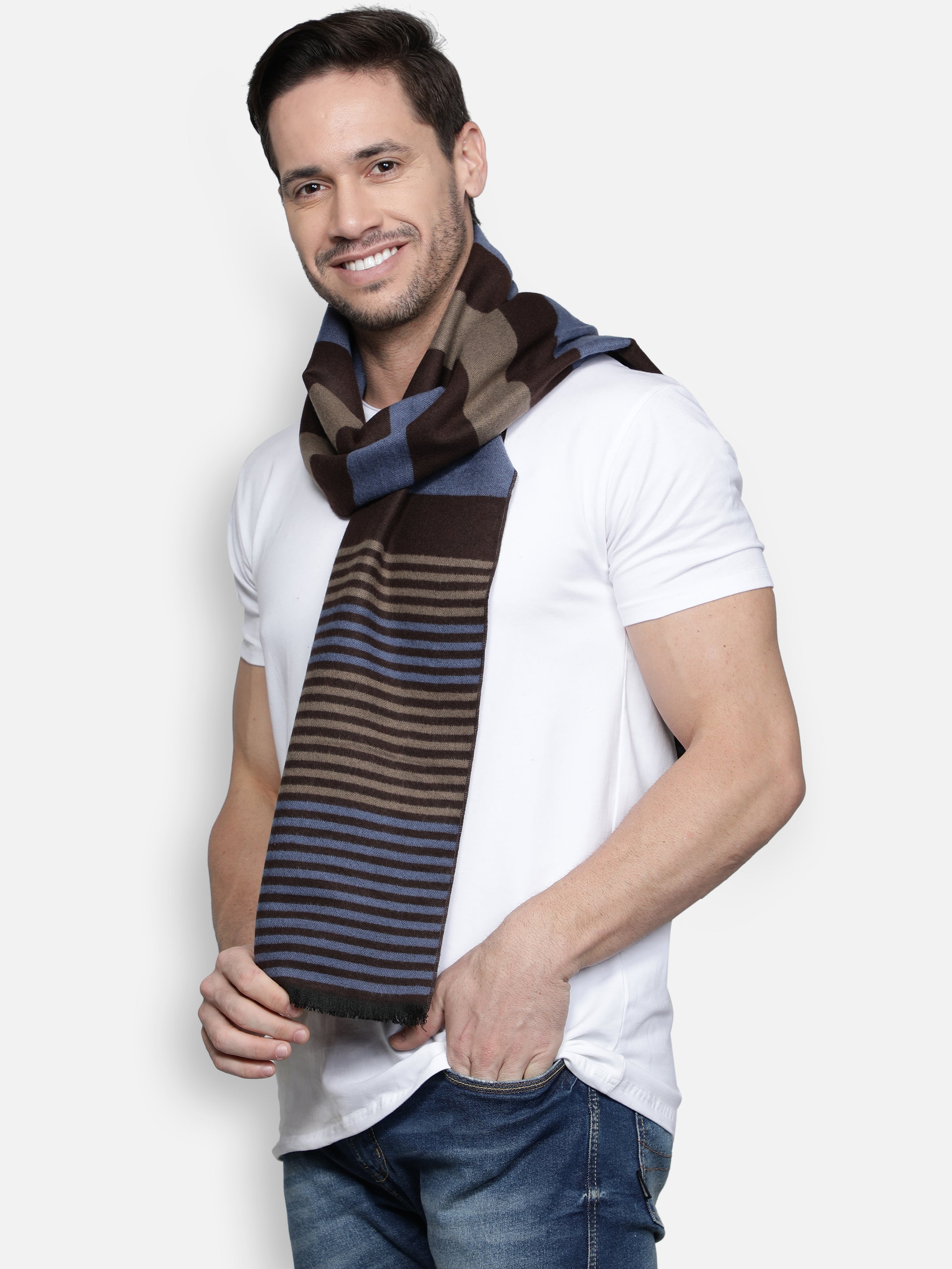 Alvaro Castagnino Men's Brown::Blue Colored Viscose Muffler