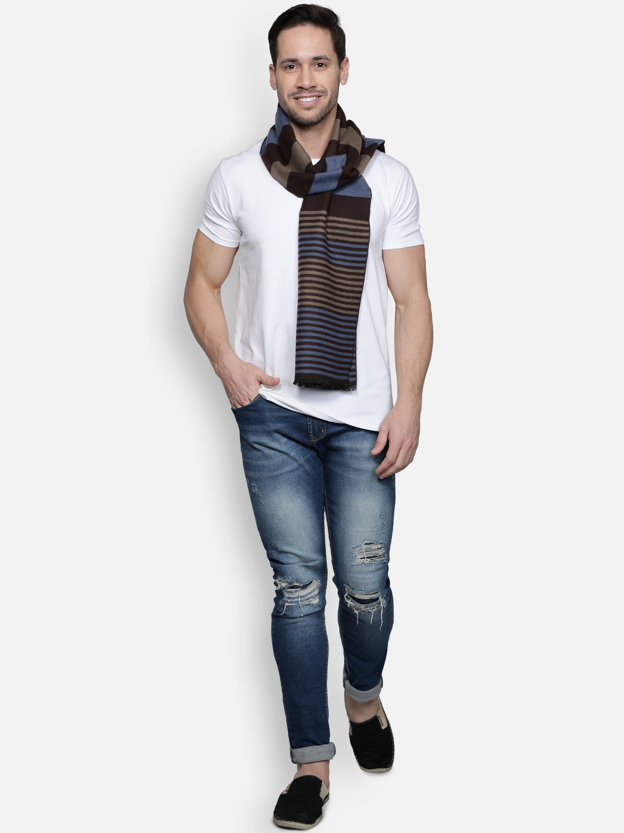 Alvaro Castagnino Men's Brown::Blue Colored Viscose Muffler