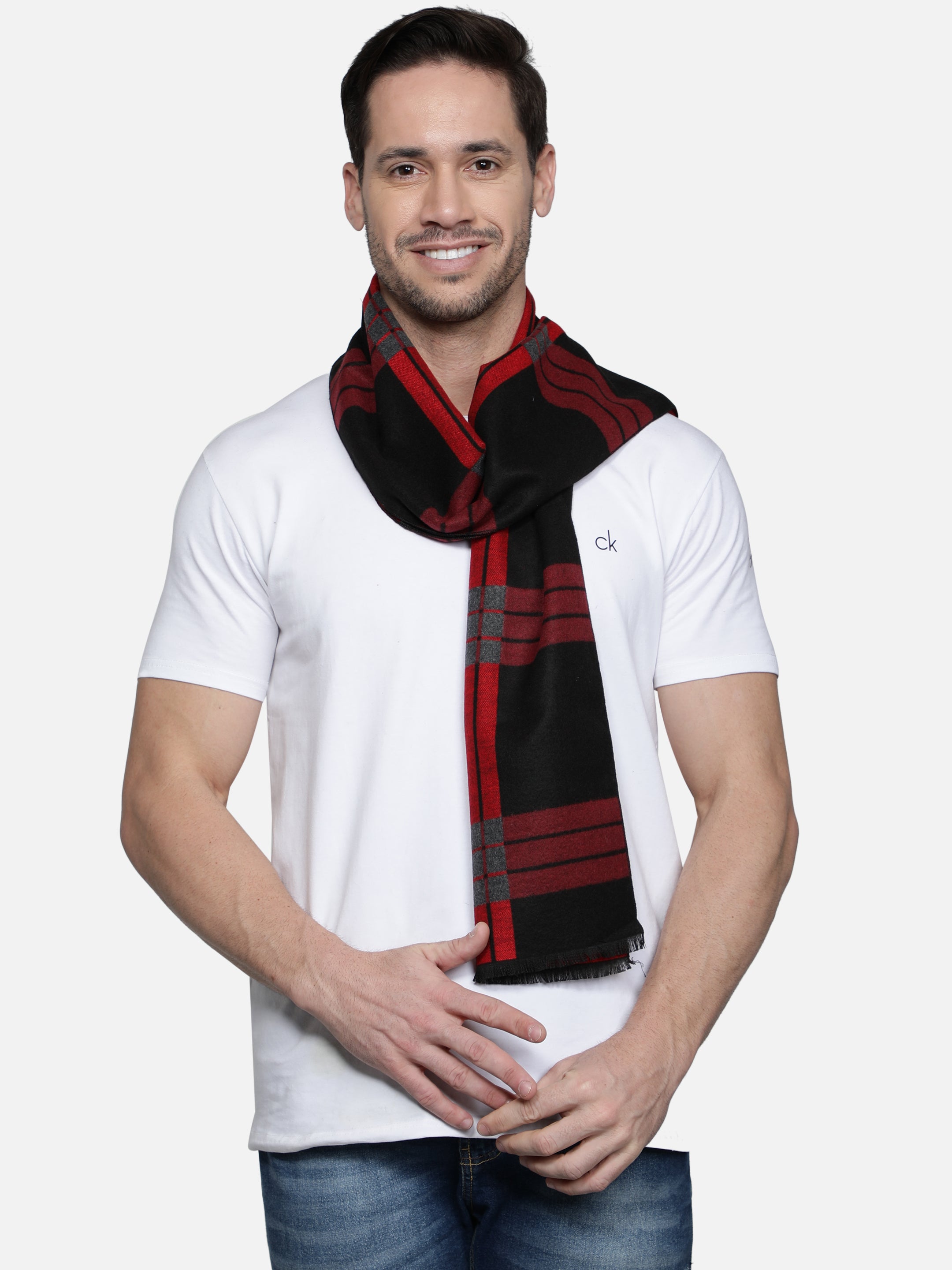 Alvaro Castagnino Men's Black::Red::Grey Colored Viscose Muffler