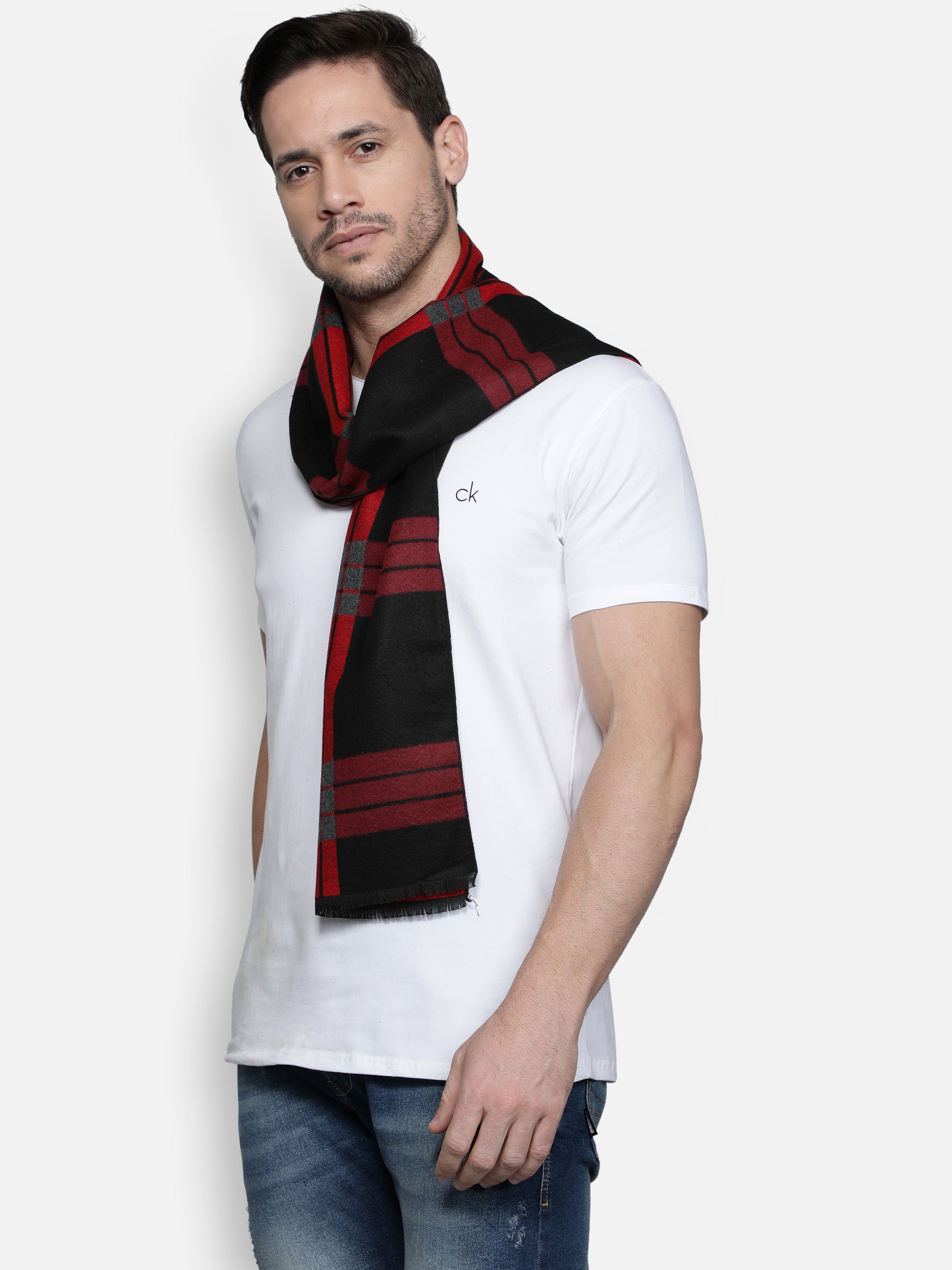 Alvaro Castagnino Men's Black::Red::Grey Colored Viscose Muffler