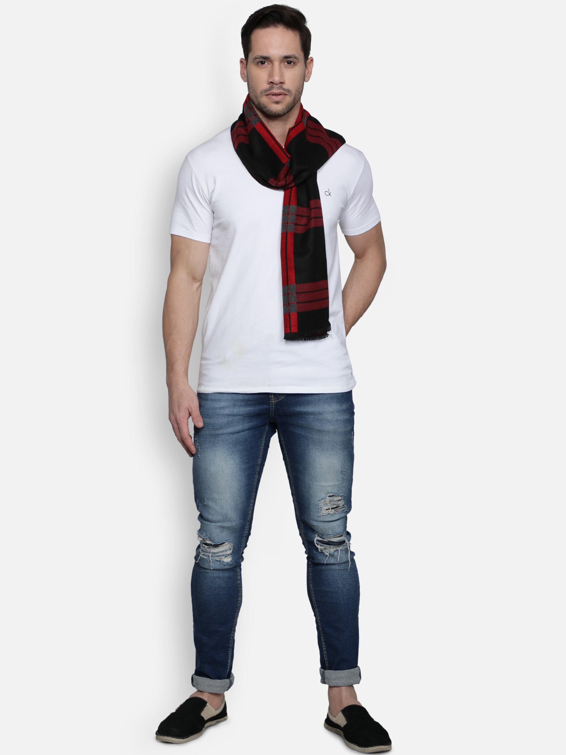 Alvaro Castagnino Men's Black::Red::Grey Colored Viscose Muffler