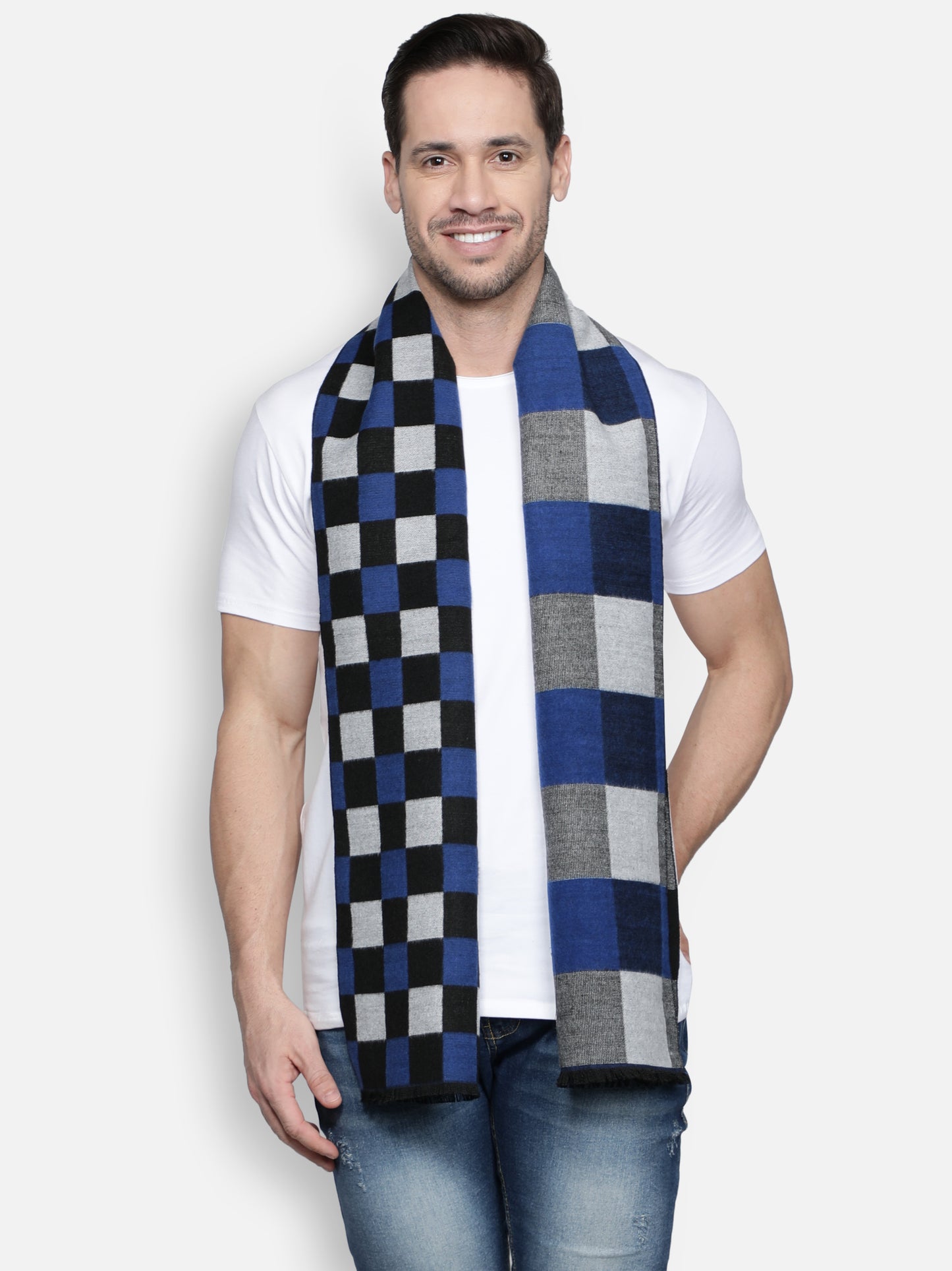 Alvaro Castagnino Men's Blue::Grey Colored Check Viscose Muffler