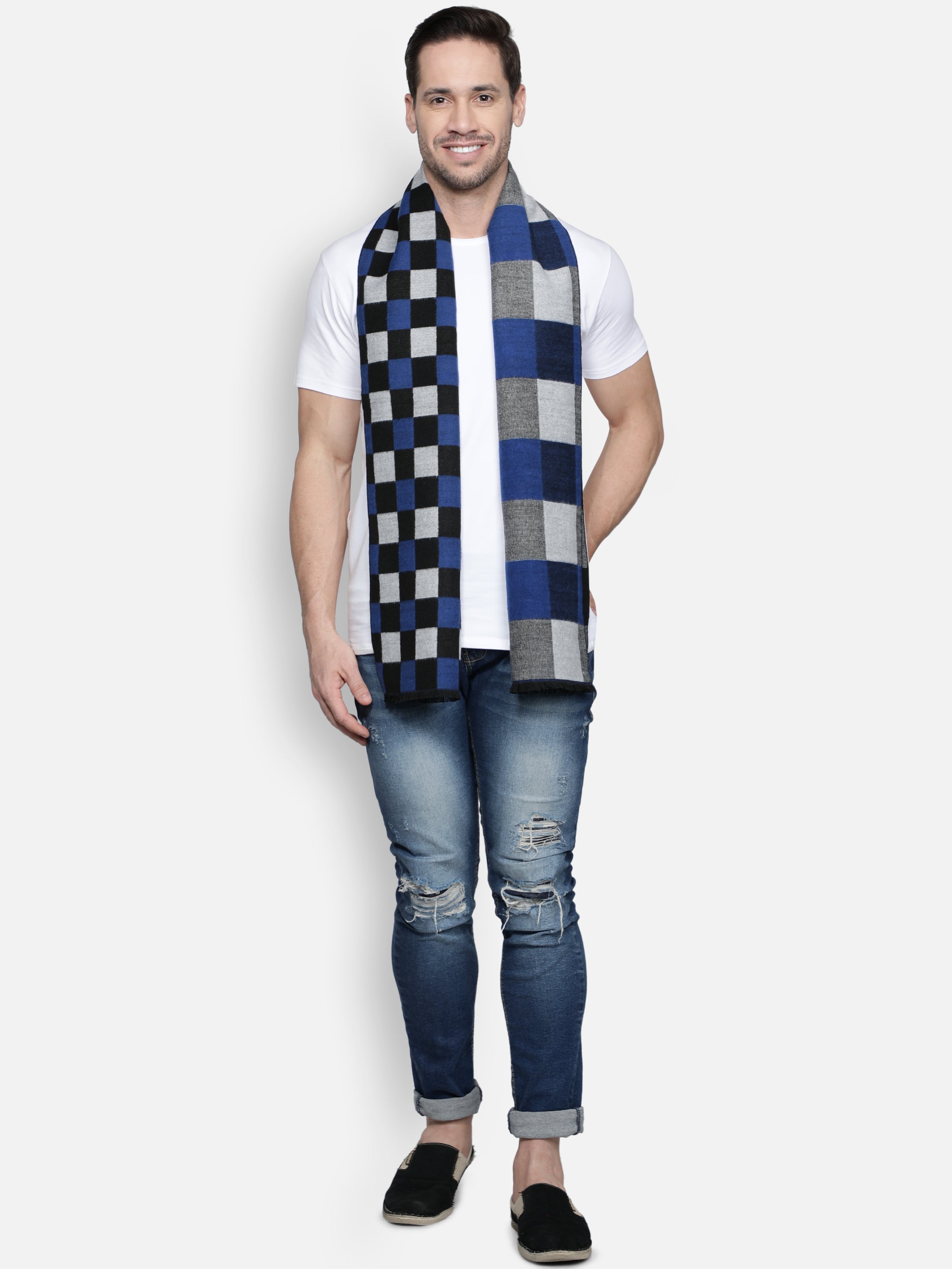 Alvaro Castagnino Men's Blue::Grey Colored Check Viscose Muffler