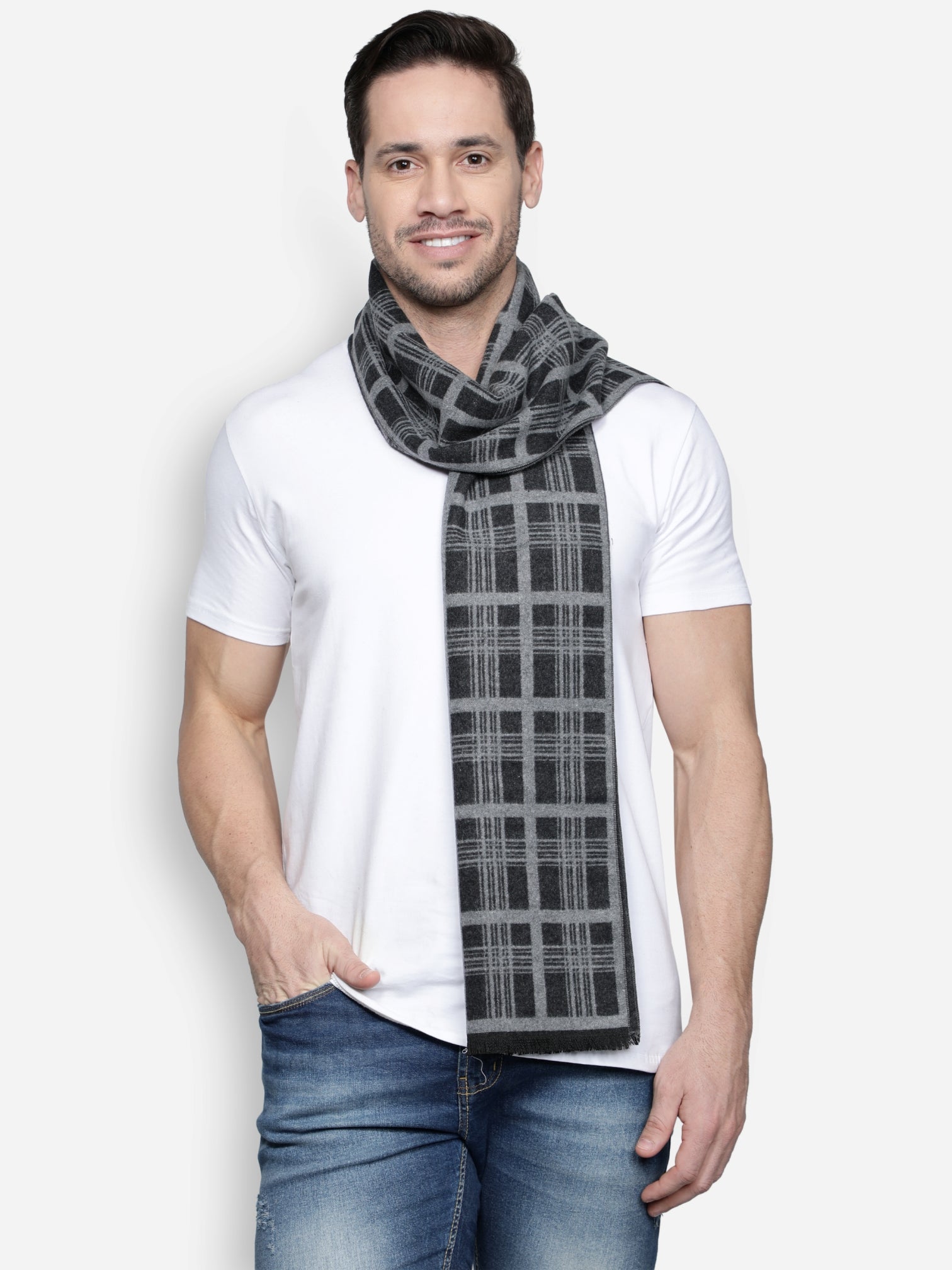 Alvaro Castagnino Men's Black::Grey Colored Check Viscose Muffler