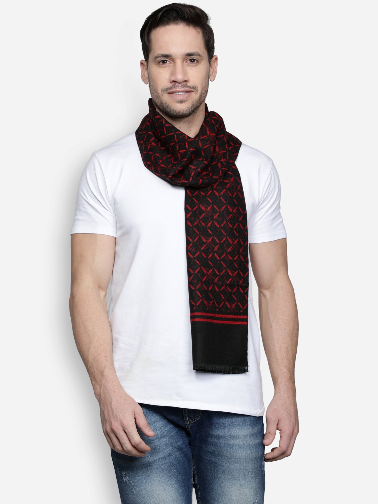 Alvaro Castagnino Men's Black::Red Colored Check Viscose Muffler