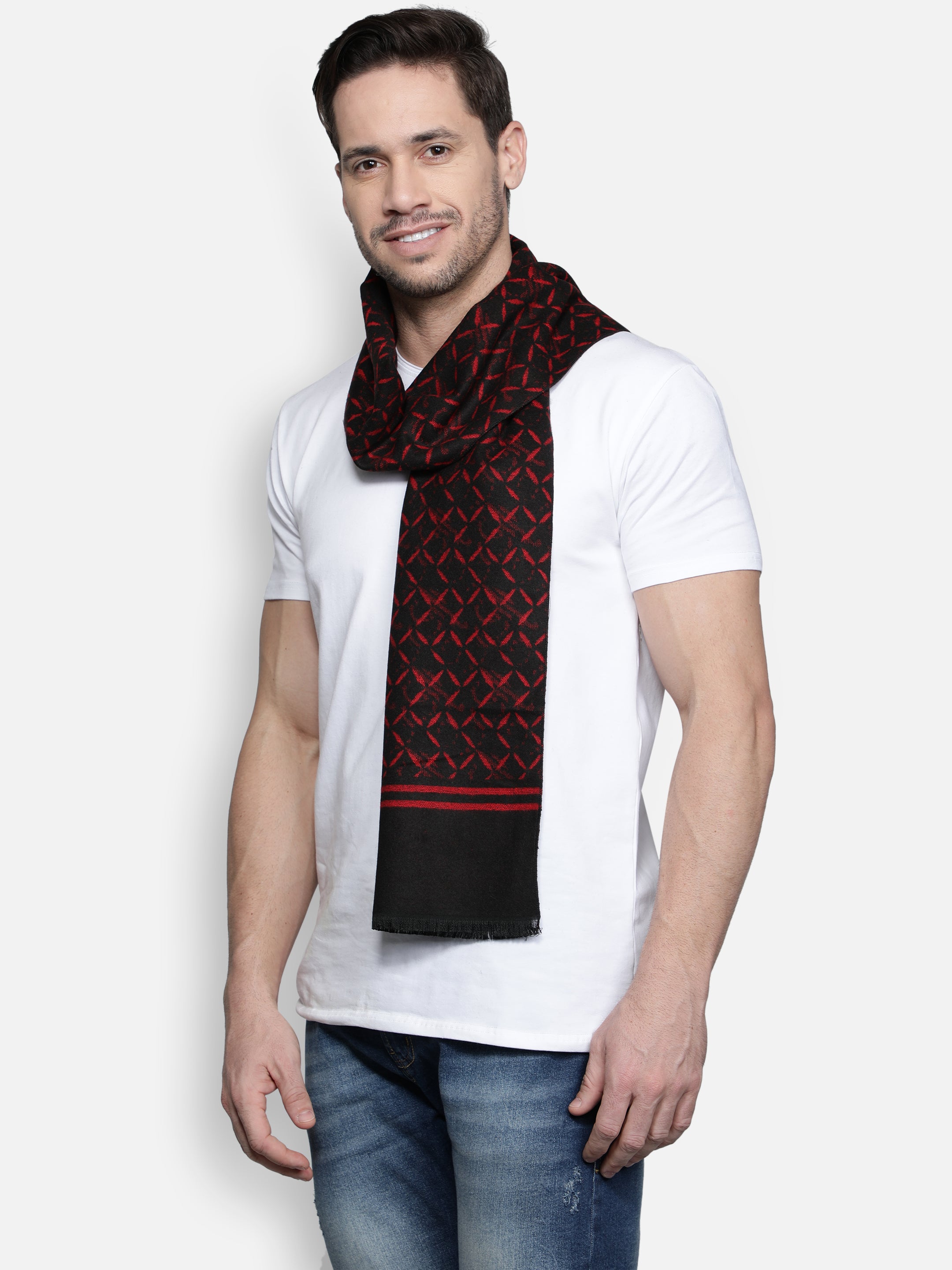Alvaro Castagnino Men's Black::Red Colored Check Viscose Muffler