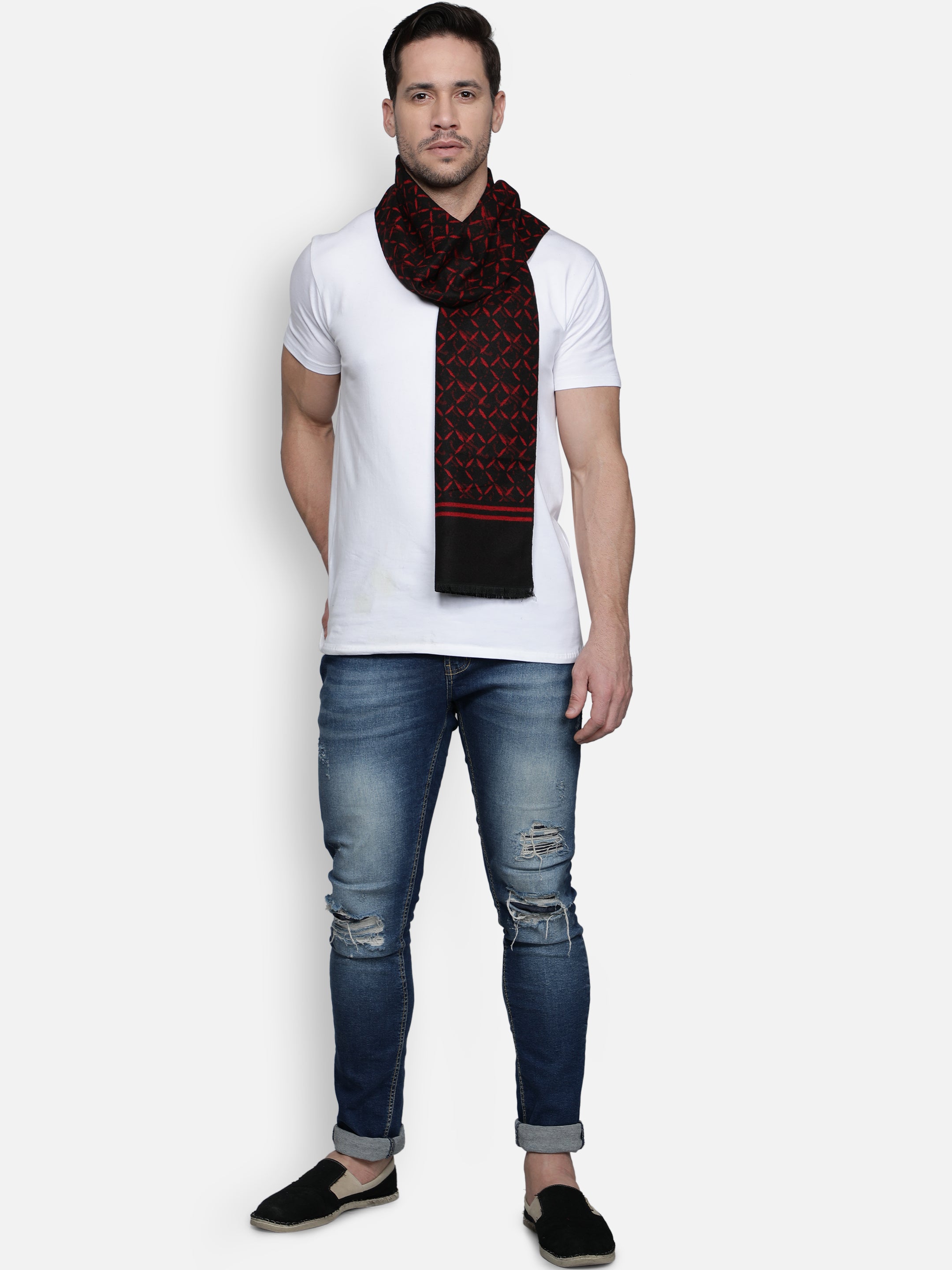 Alvaro Castagnino Men's Black::Red Colored Check Viscose Muffler