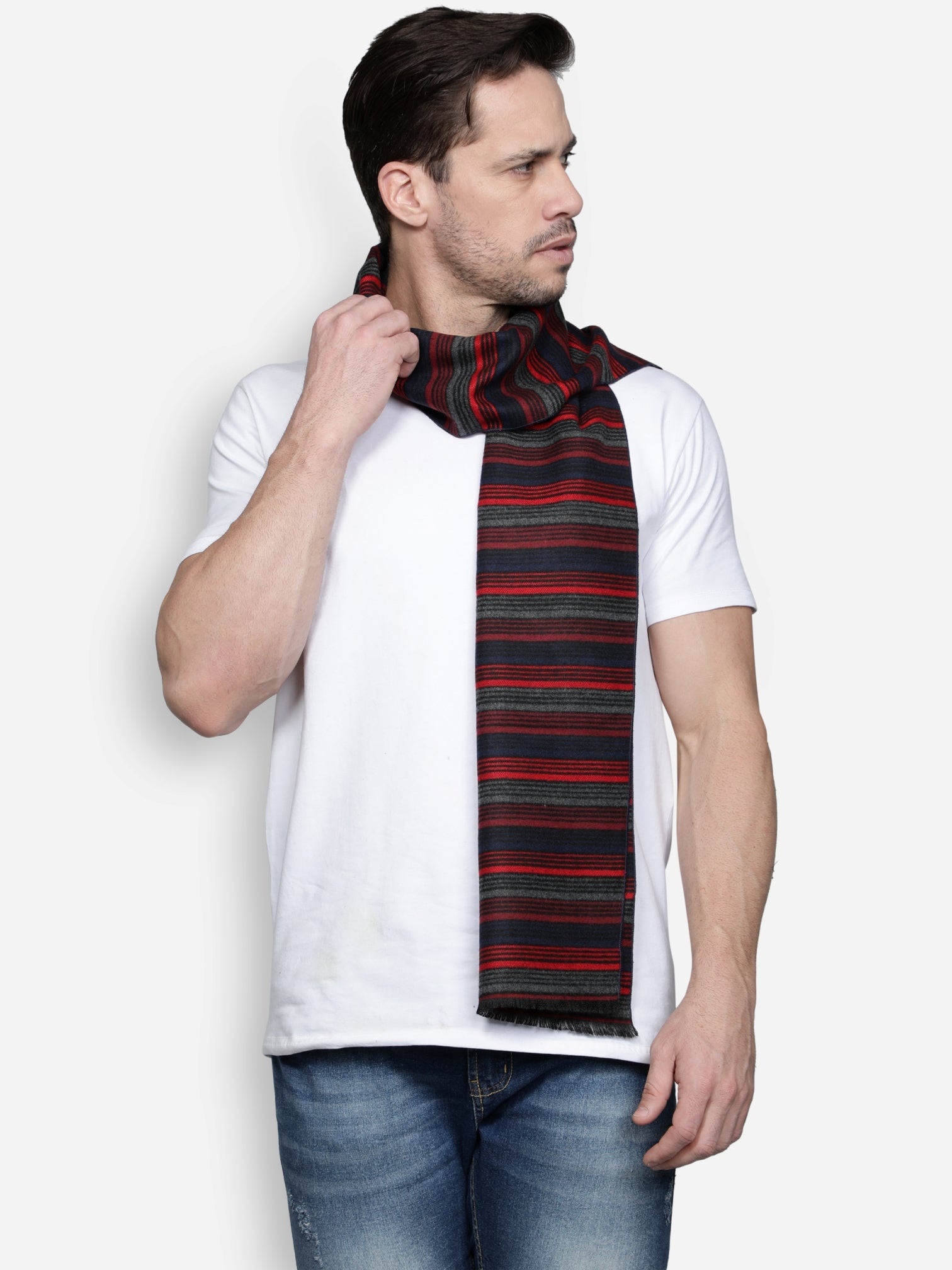 Alvaro Castagnino Men's Red::Blue::Grey Colored Check Viscose Muffler