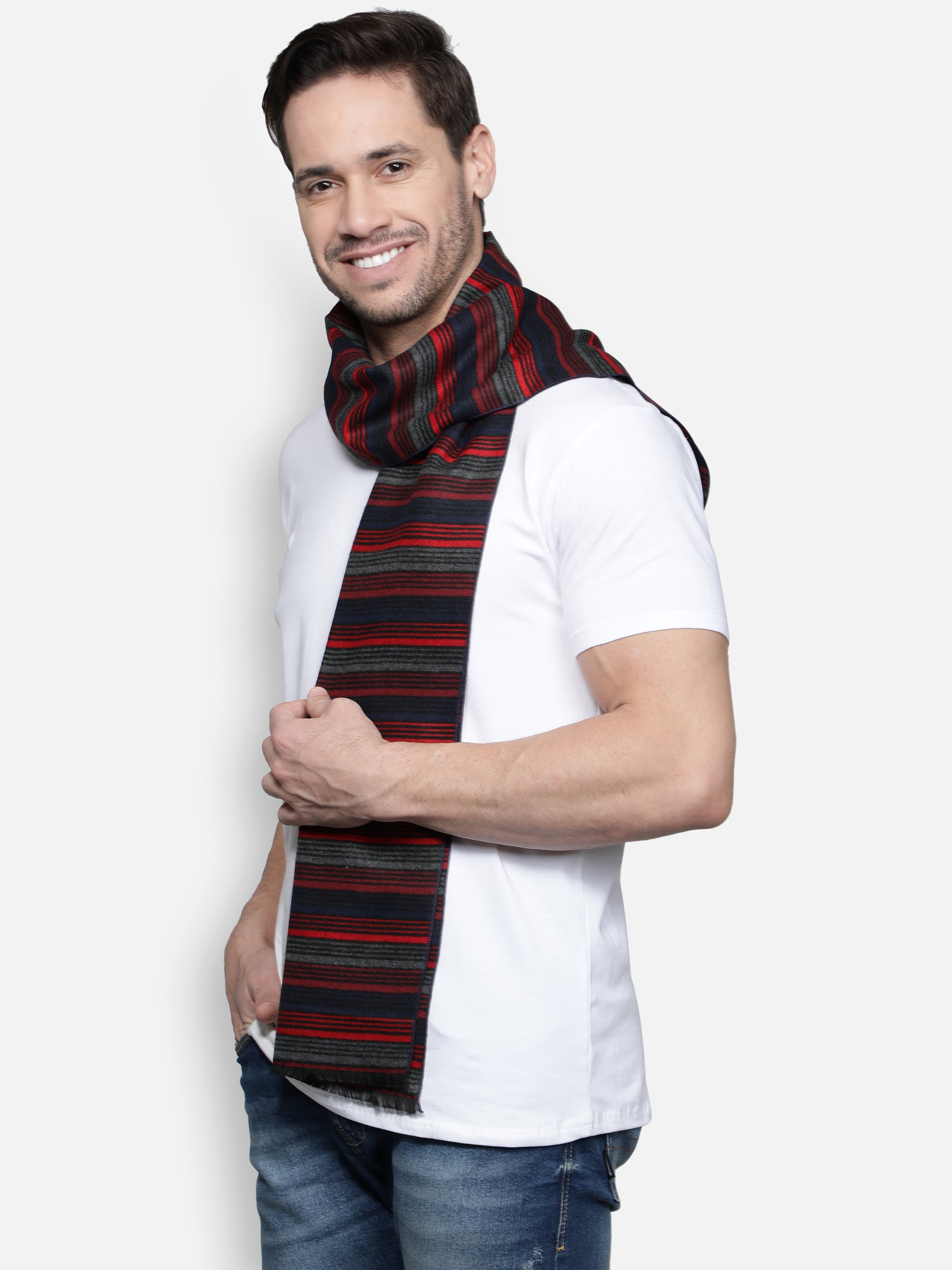 Alvaro Castagnino Men's Red::Blue::Grey Colored Check Viscose Muffler