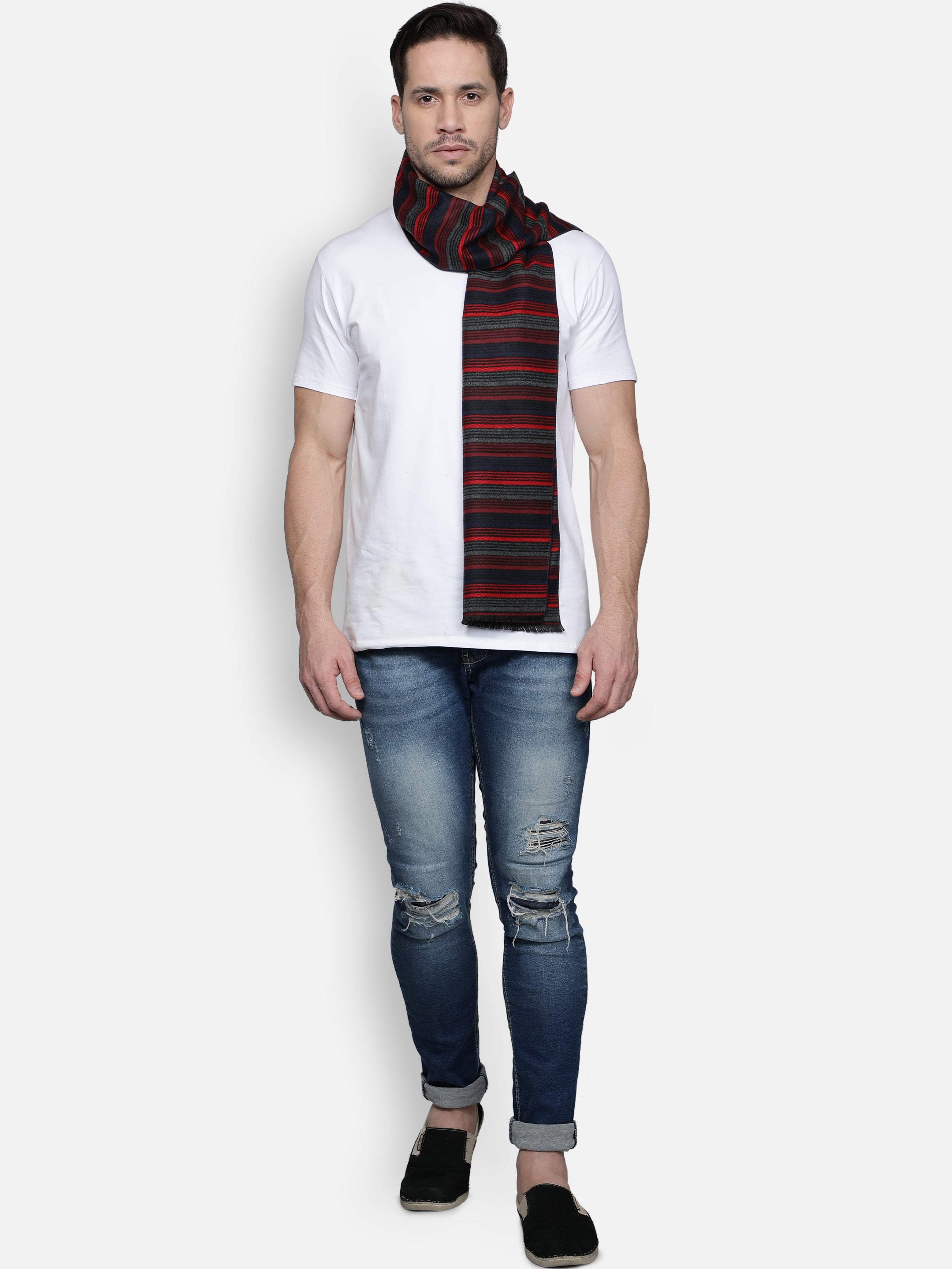 Alvaro Castagnino Men's Red::Blue::Grey Colored Check Viscose Muffler