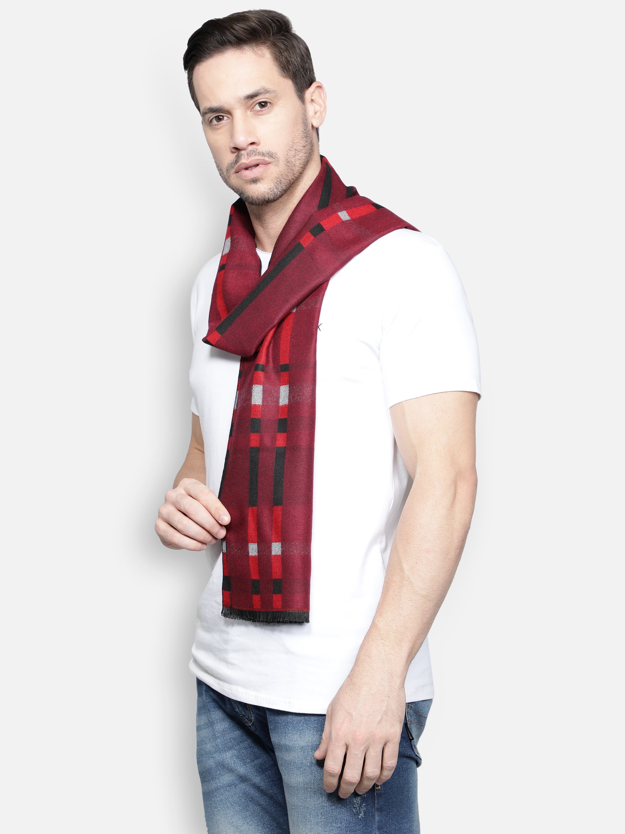 Alvaro Castagnino Men's Black::Red Colored Check Viscose Muffler