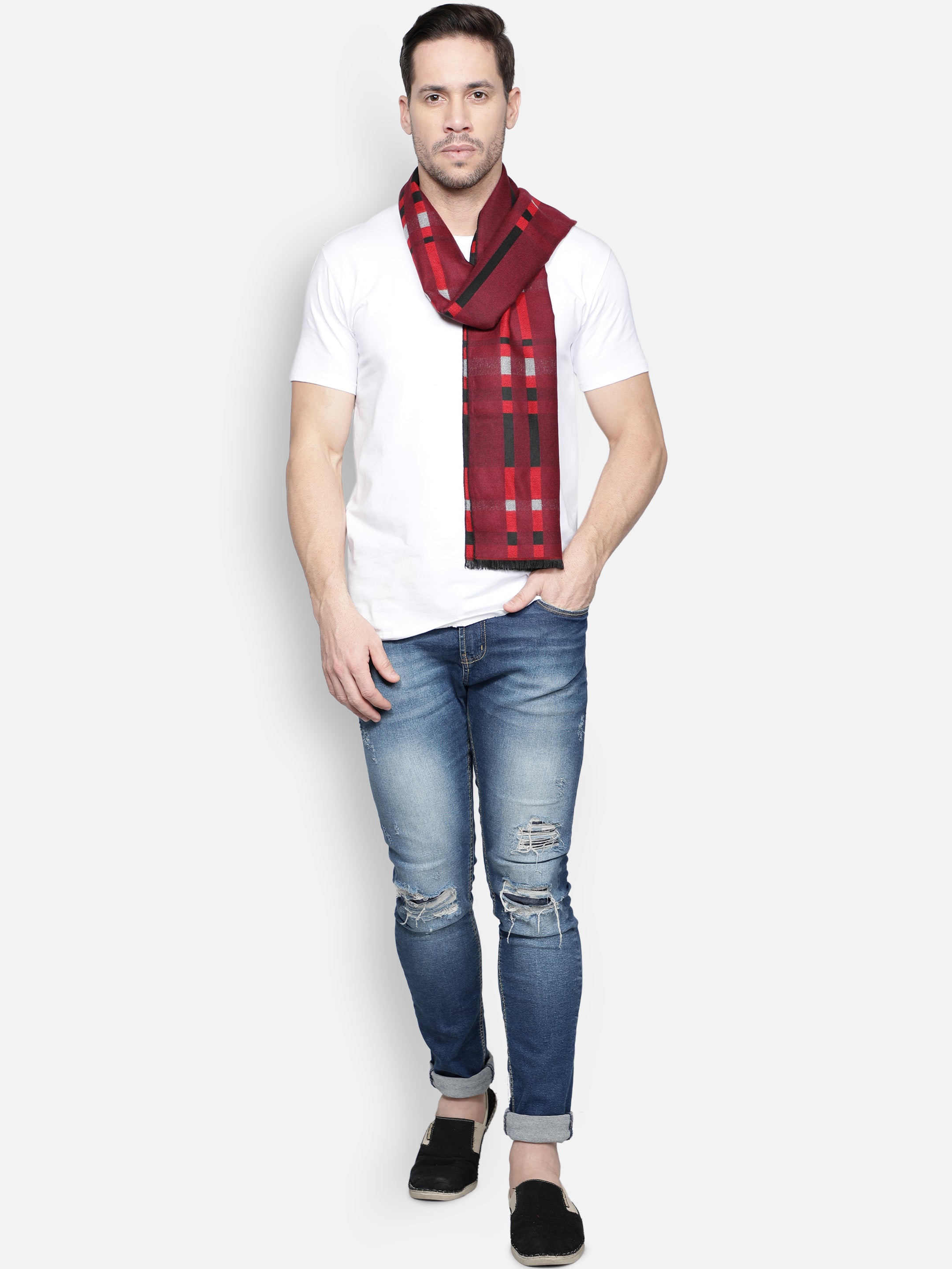 Alvaro Castagnino Men's Black::Red Colored Check Viscose Muffler