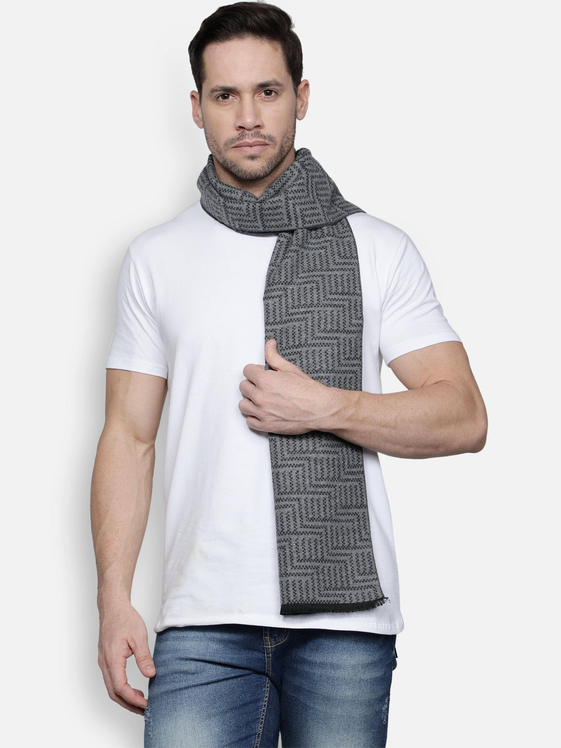 Alvaro Castagnino Men's Grey Colored Check Viscose Muffler