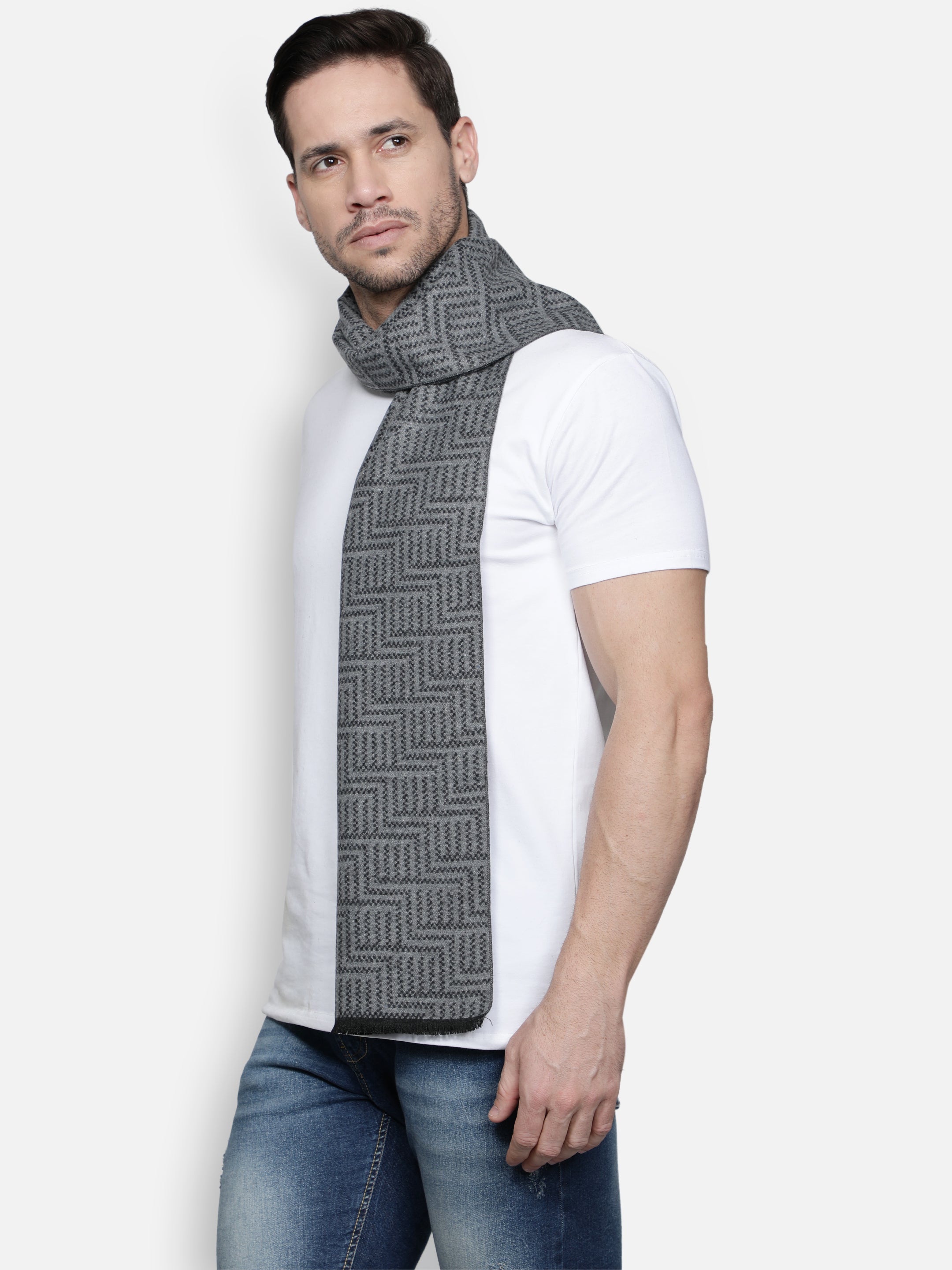 Alvaro Castagnino Men's Grey Colored Check Viscose Muffler