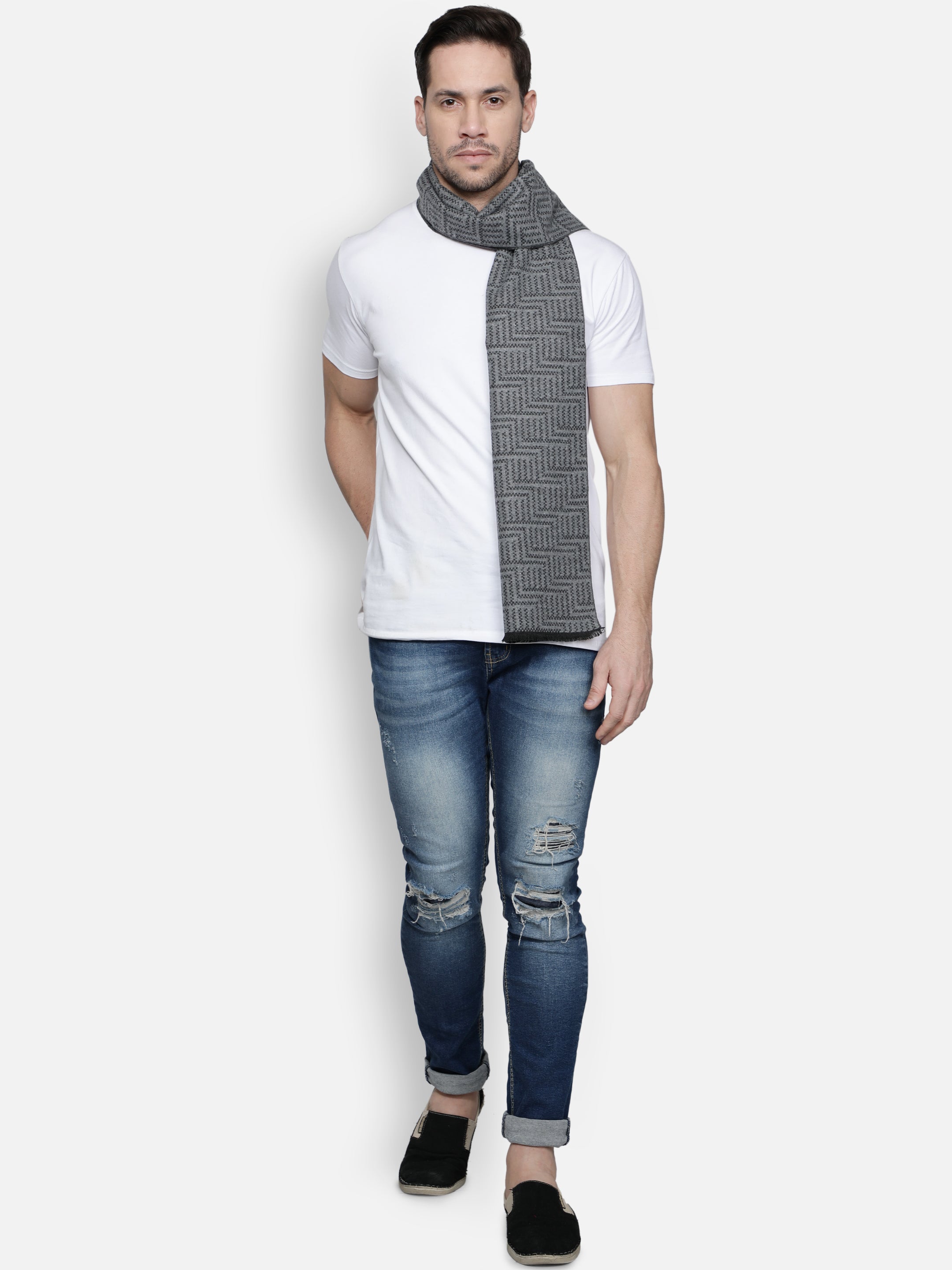 Alvaro Castagnino Men's Grey Colored Check Viscose Muffler