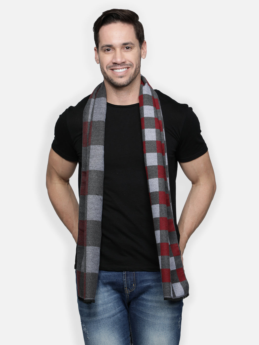Alvaro Castagnino Men's Maroon::Grey Color Muffler