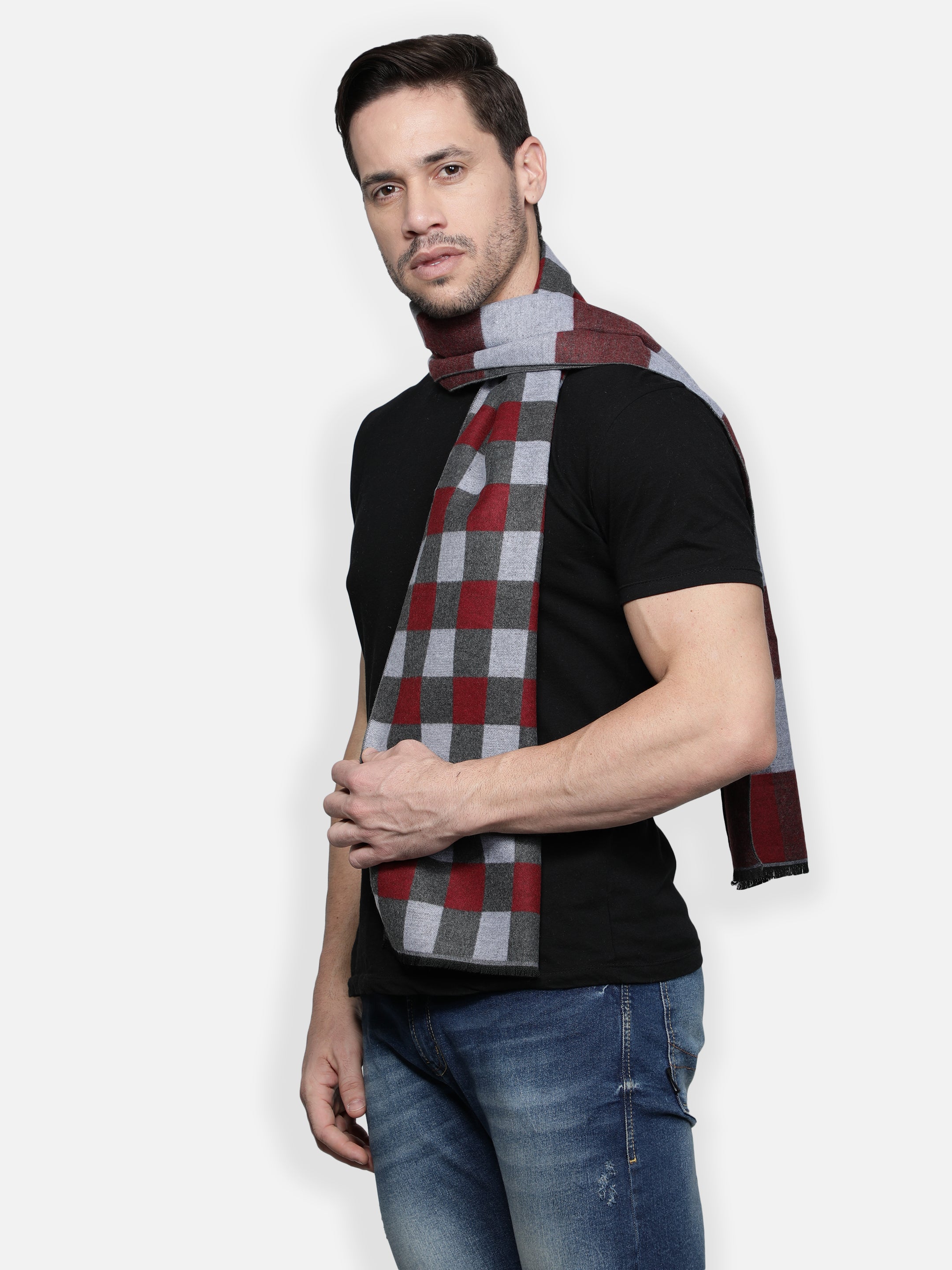 Alvaro Castagnino Men's Maroon::Grey Color Muffler