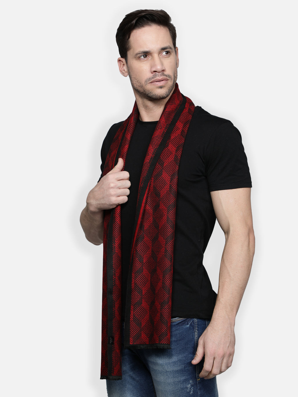 Alvaro Castagnino Men's Maroon::Black Checked Muffler
