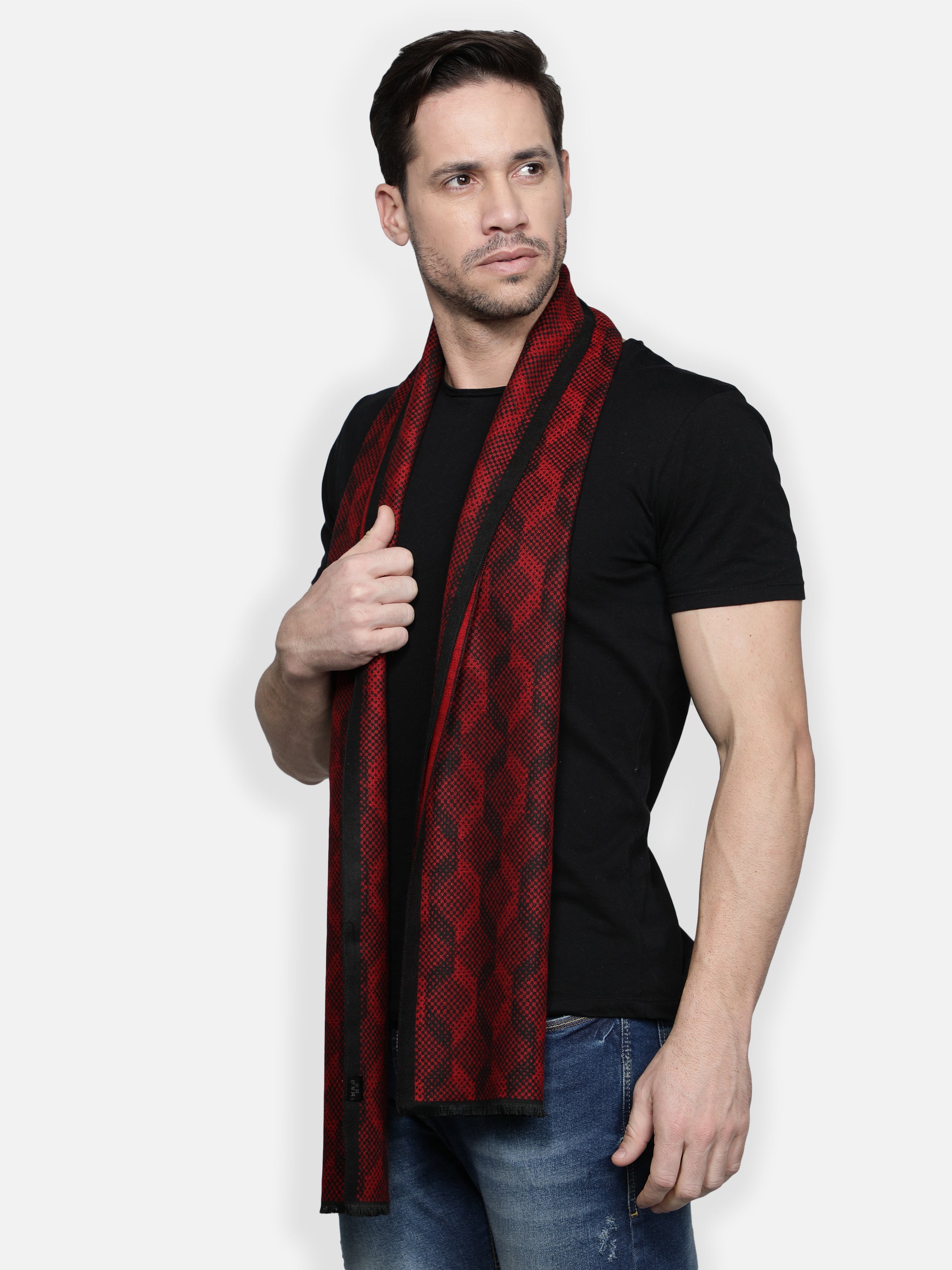 Alvaro Castagnino Men's Maroon::Black Checked Muffler