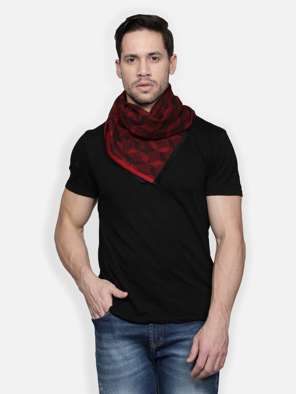 Alvaro Castagnino Men's Maroon::Black Checked Muffler