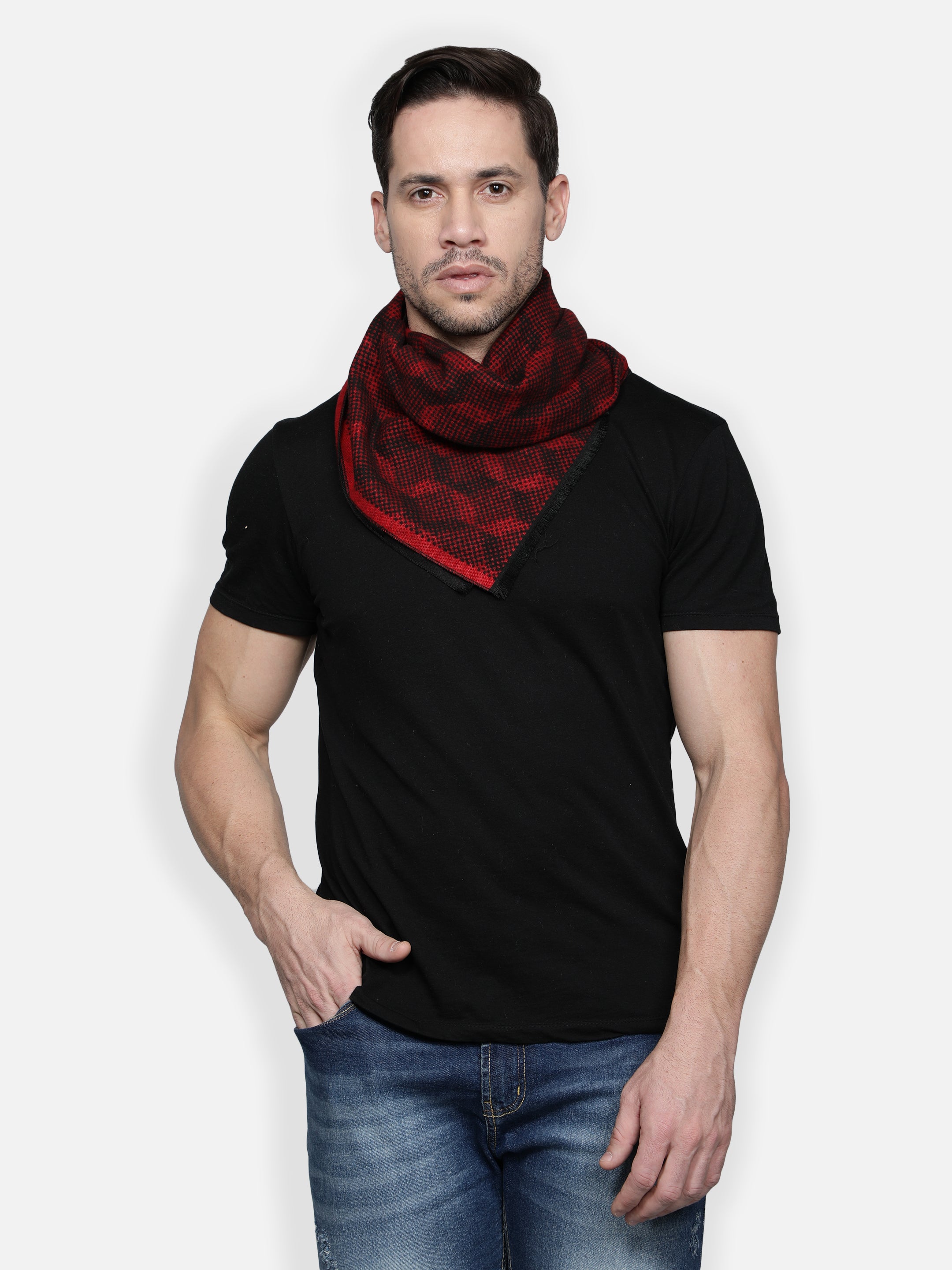 Alvaro Castagnino Men's Maroon::Black Checked Muffler