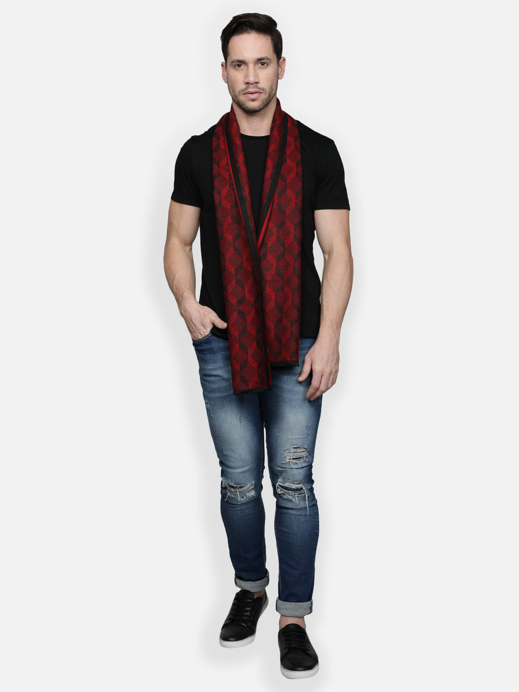 Alvaro Castagnino Men's Maroon::Black Checked Muffler