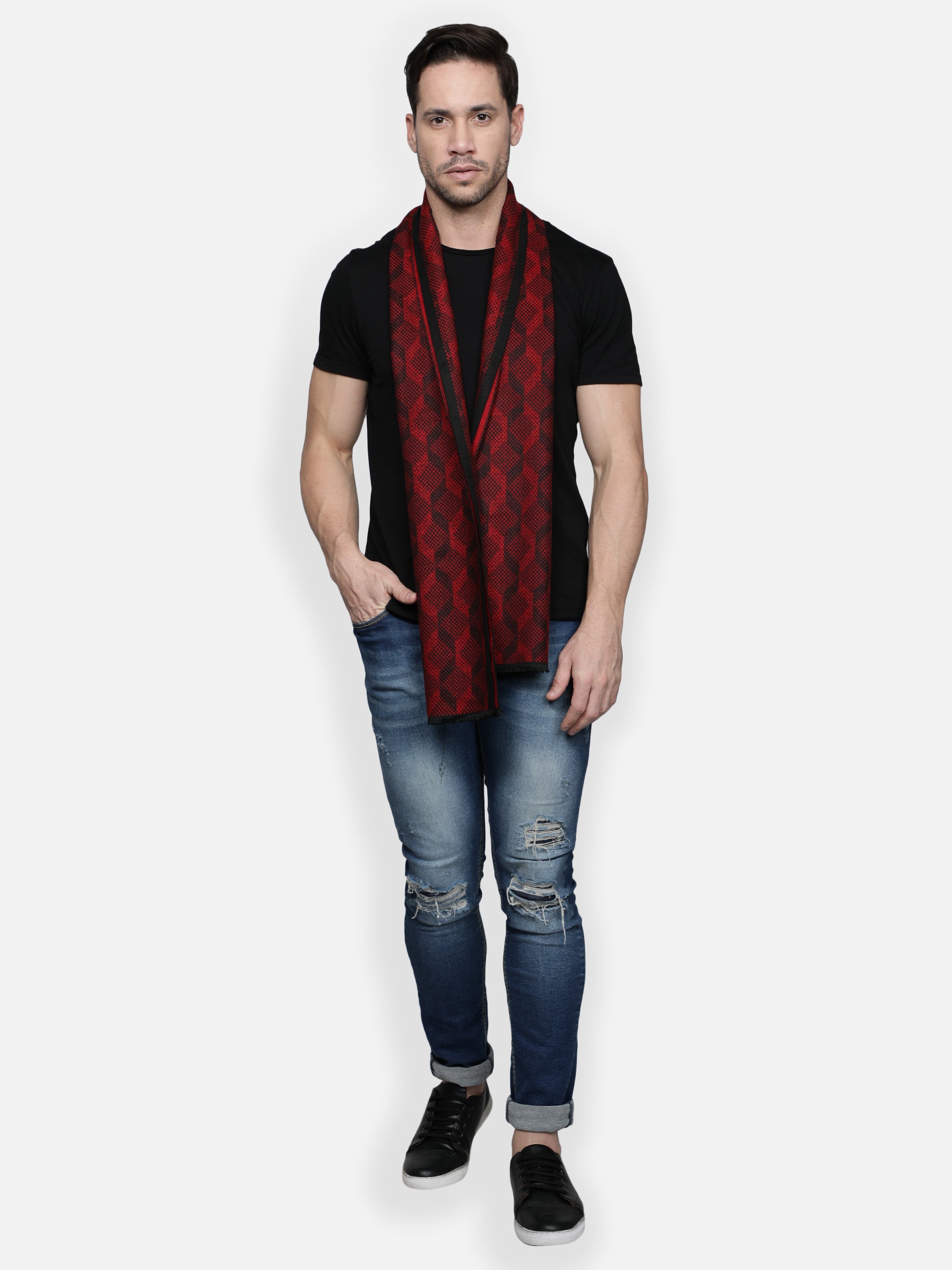Alvaro Castagnino Men's Maroon::Black Checked Muffler