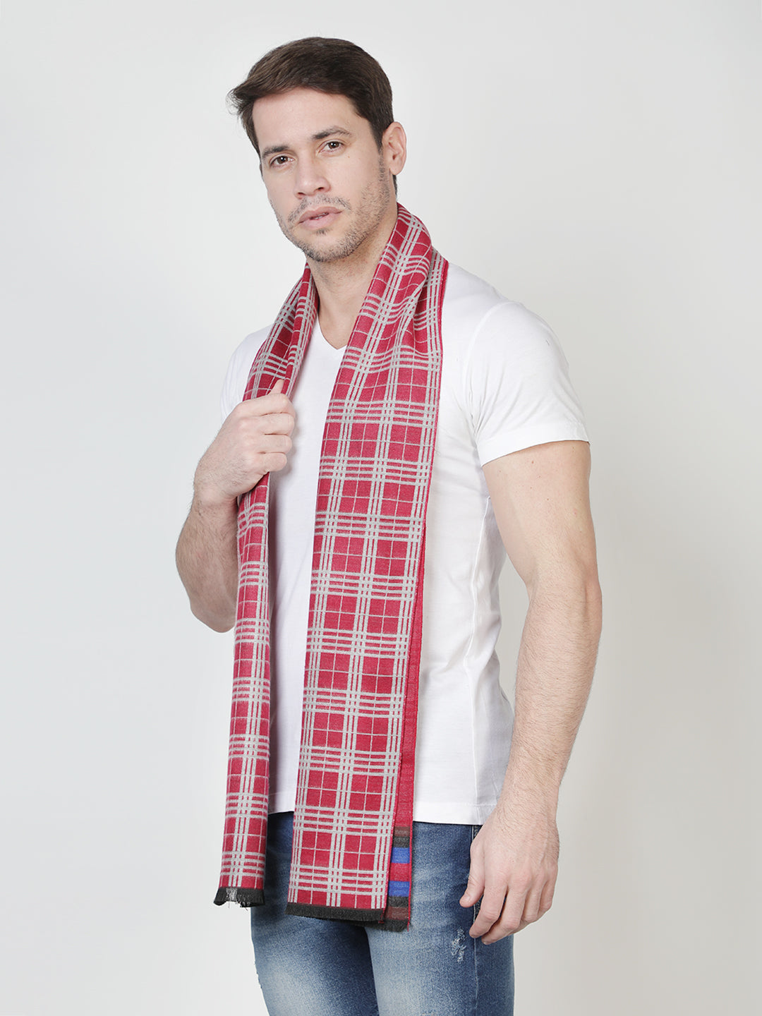 Alvaro Castagnino Men's Red::White::Blue Checked Muffler