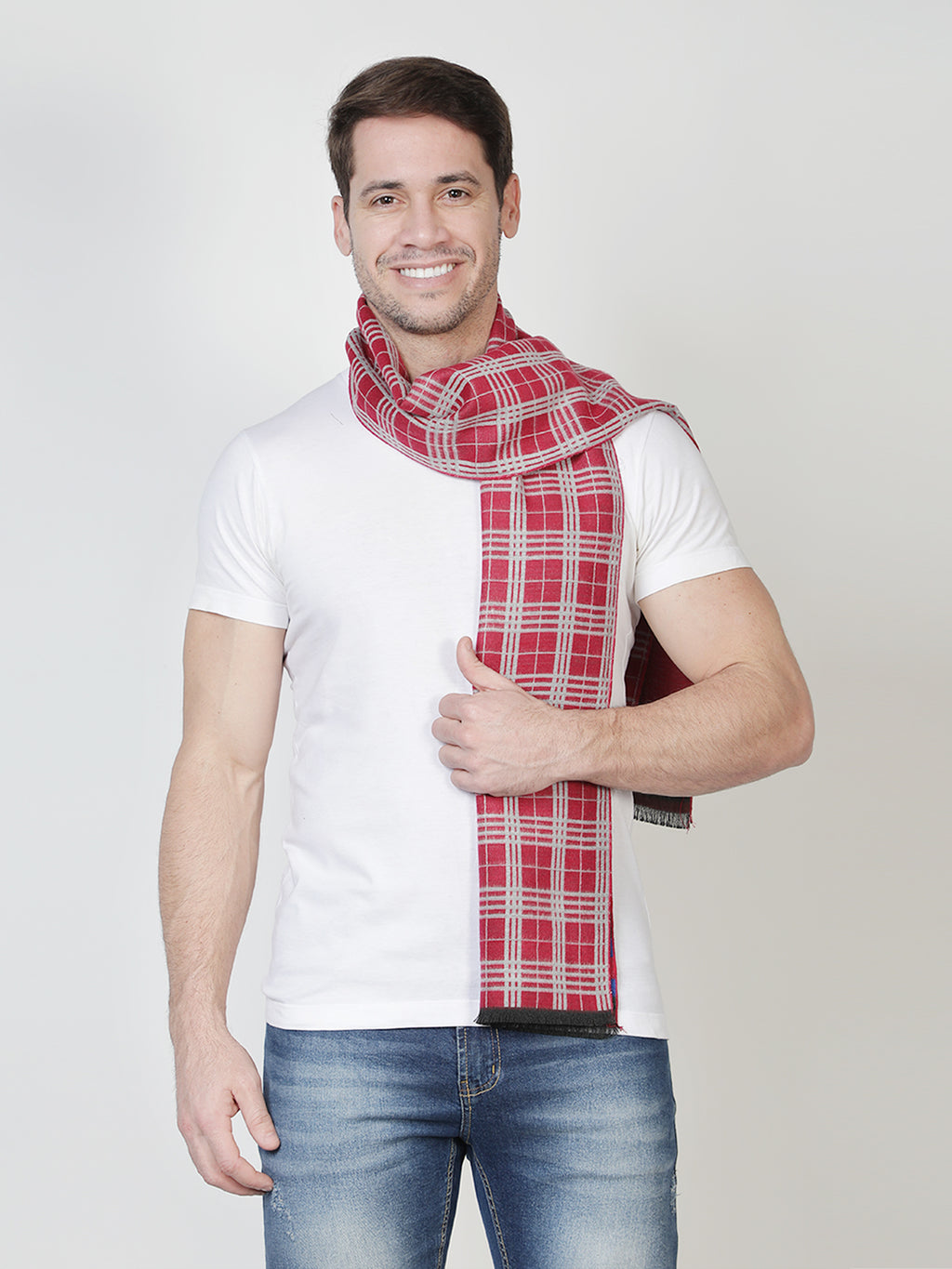 Alvaro Castagnino Men's Red::White::Blue Checked Muffler
