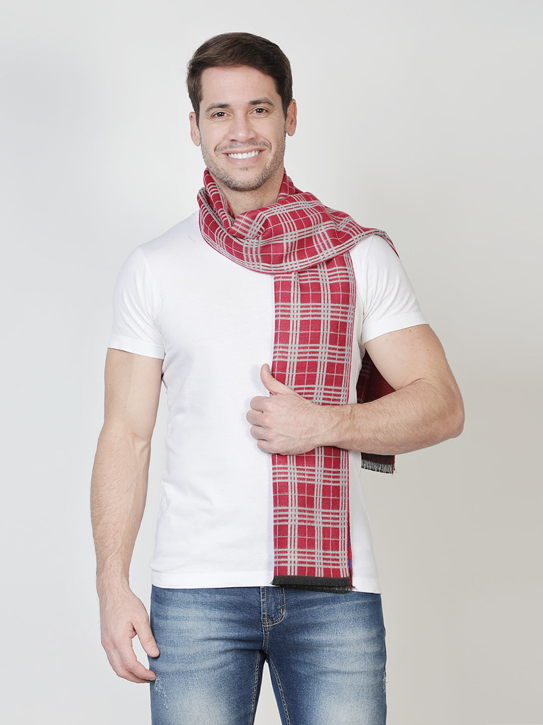 Alvaro Castagnino Men's Red::White::Blue Checked Muffler