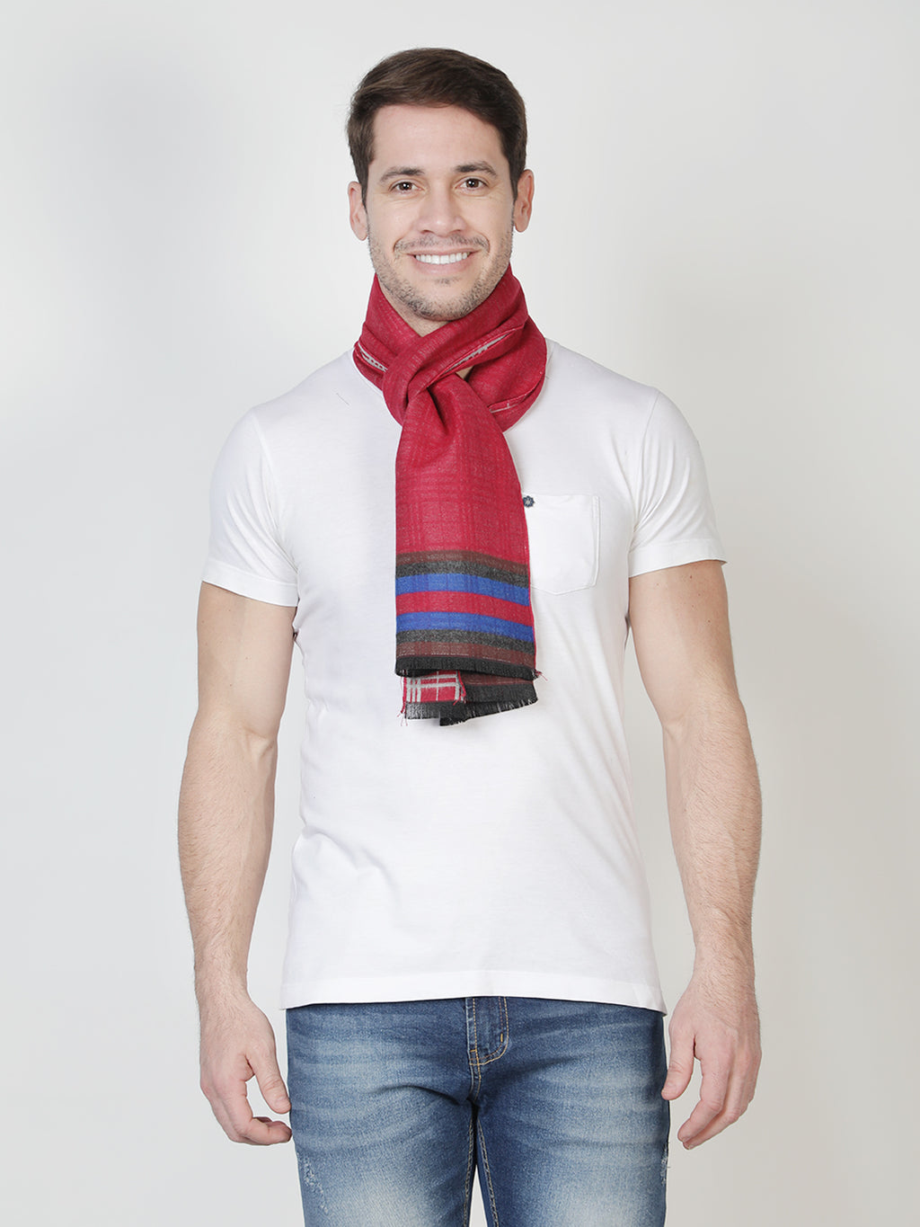 Alvaro Castagnino Men's Red::White::Blue Checked Muffler