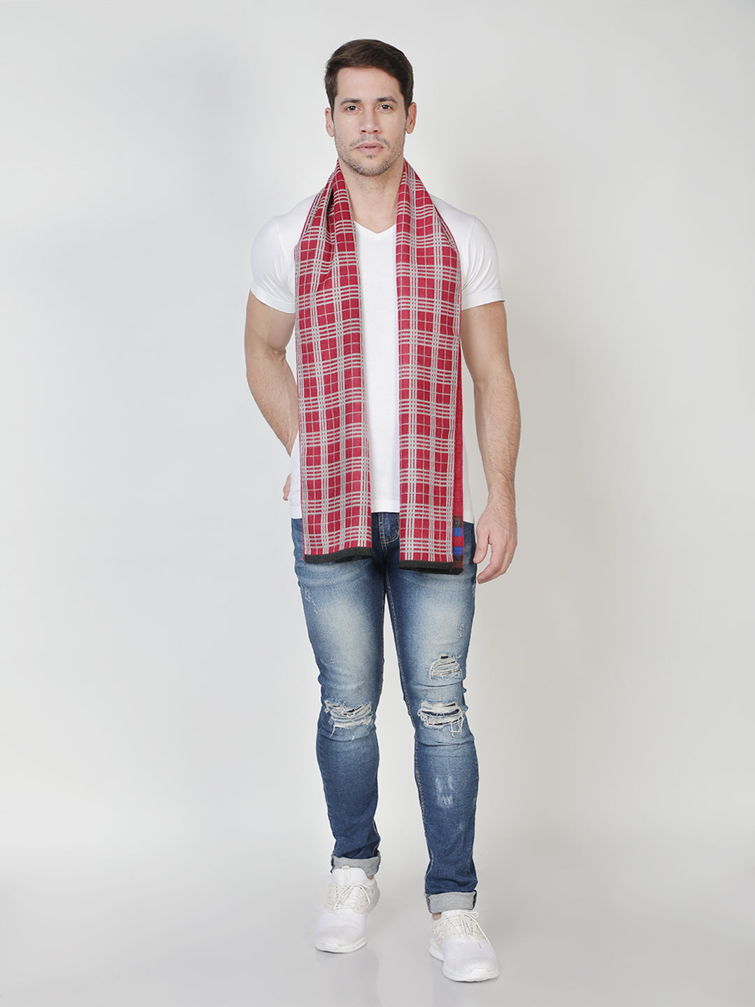 Alvaro Castagnino Men's Red::White::Blue Checked Muffler