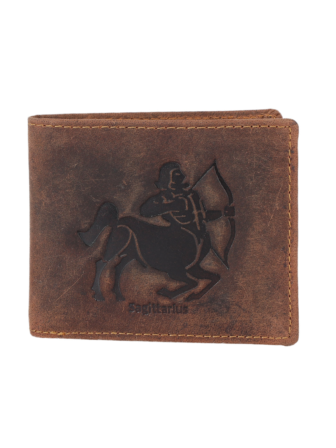 Tan Distressed Sagittarius Leather Wallet
