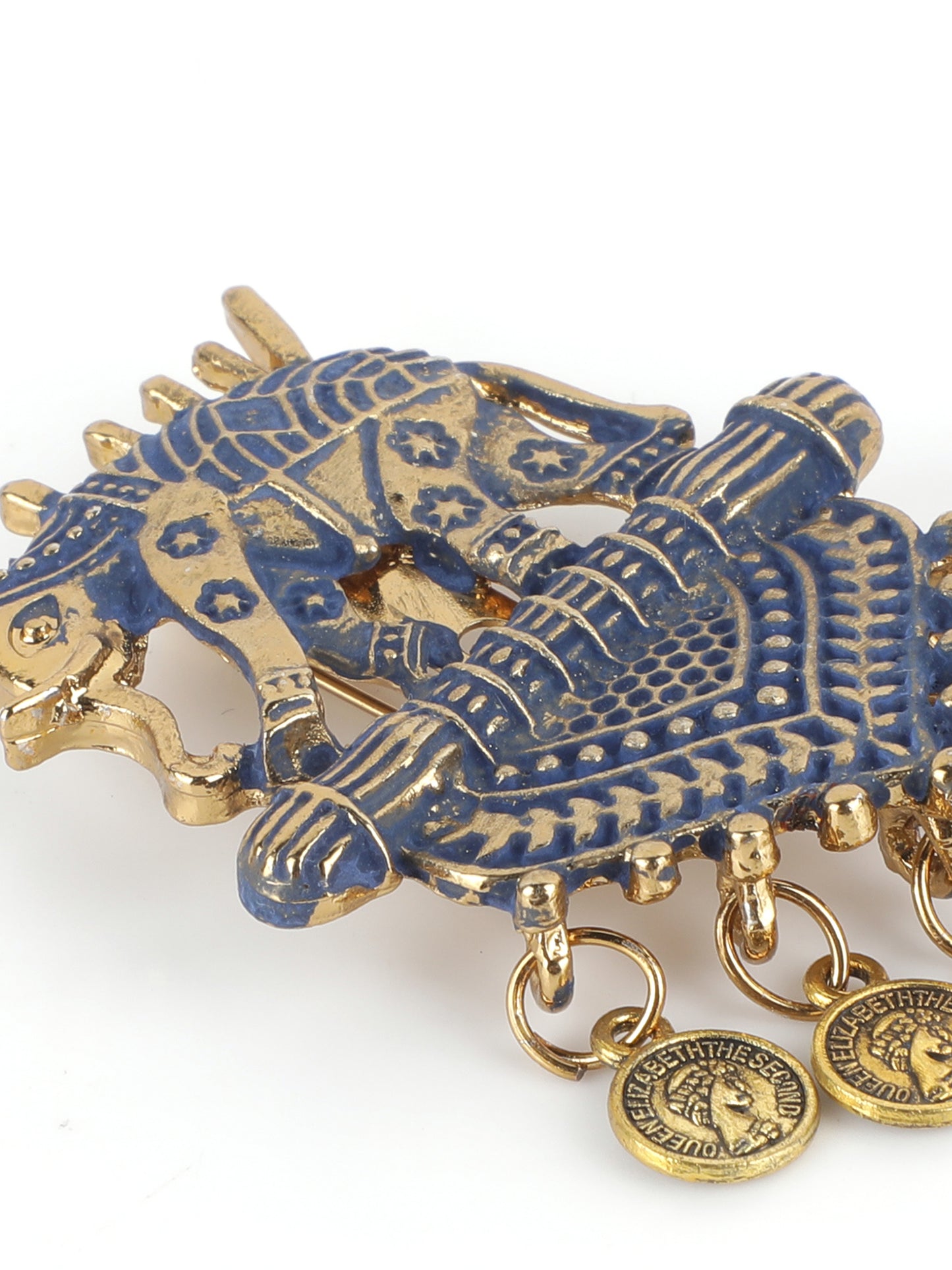 Alvaro Castagnino Metallic Gold::Blue Colored Fancy Brooch for Men