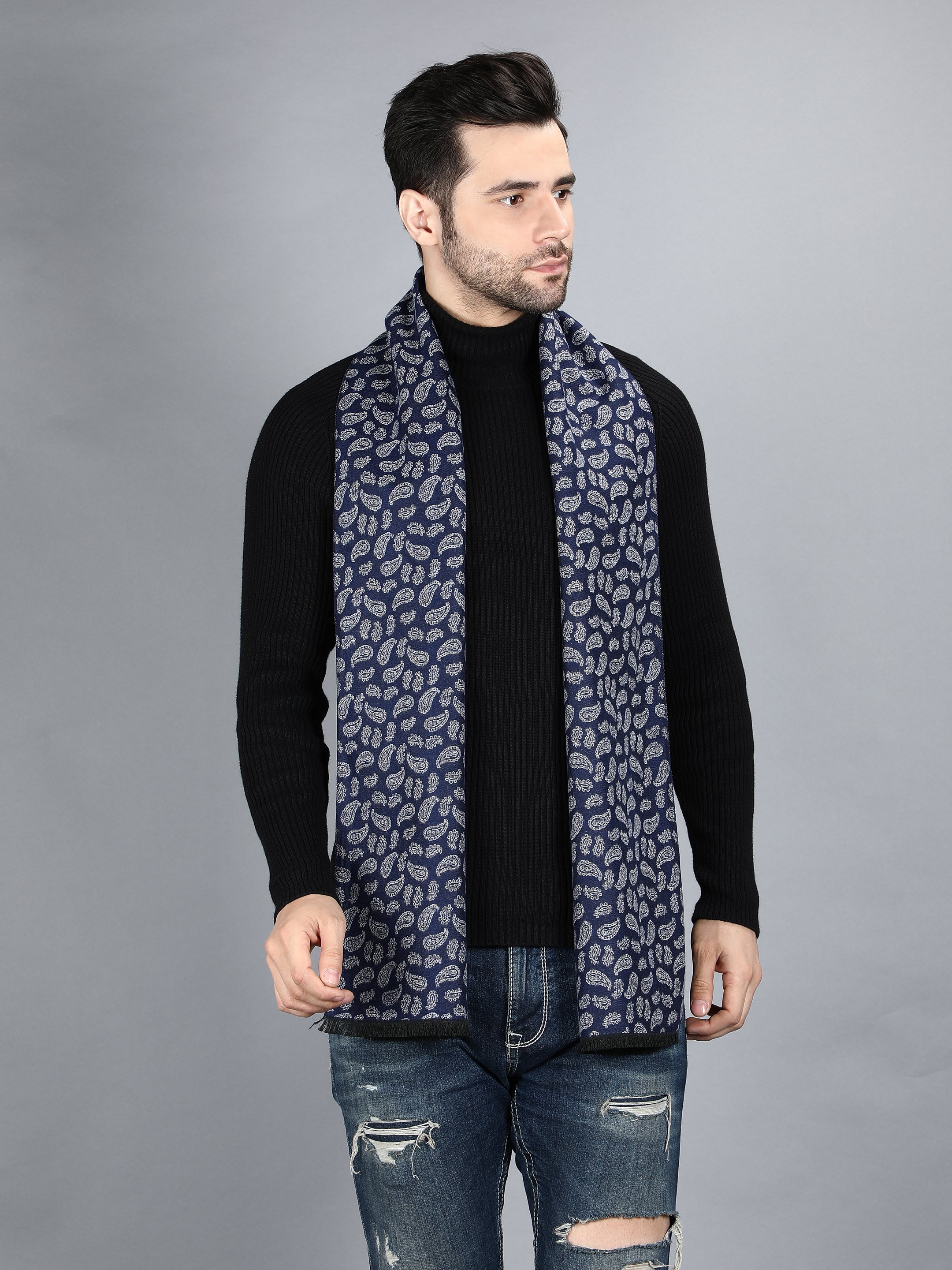 Alvaro Castagnino Men's Blue::Silver Colored  Viscose Muffler