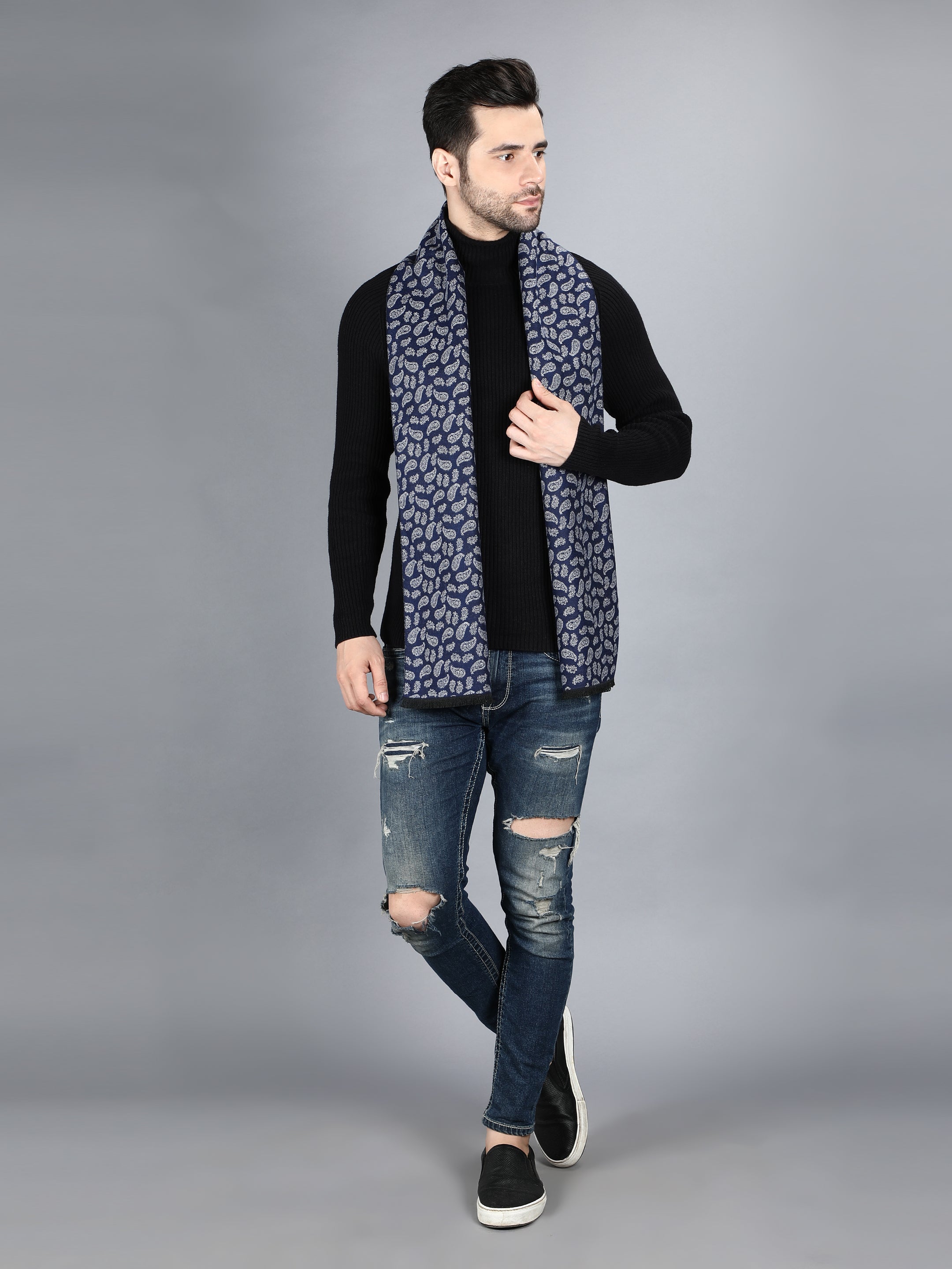 Alvaro Castagnino Men's Blue::Silver Colored  Viscose Muffler