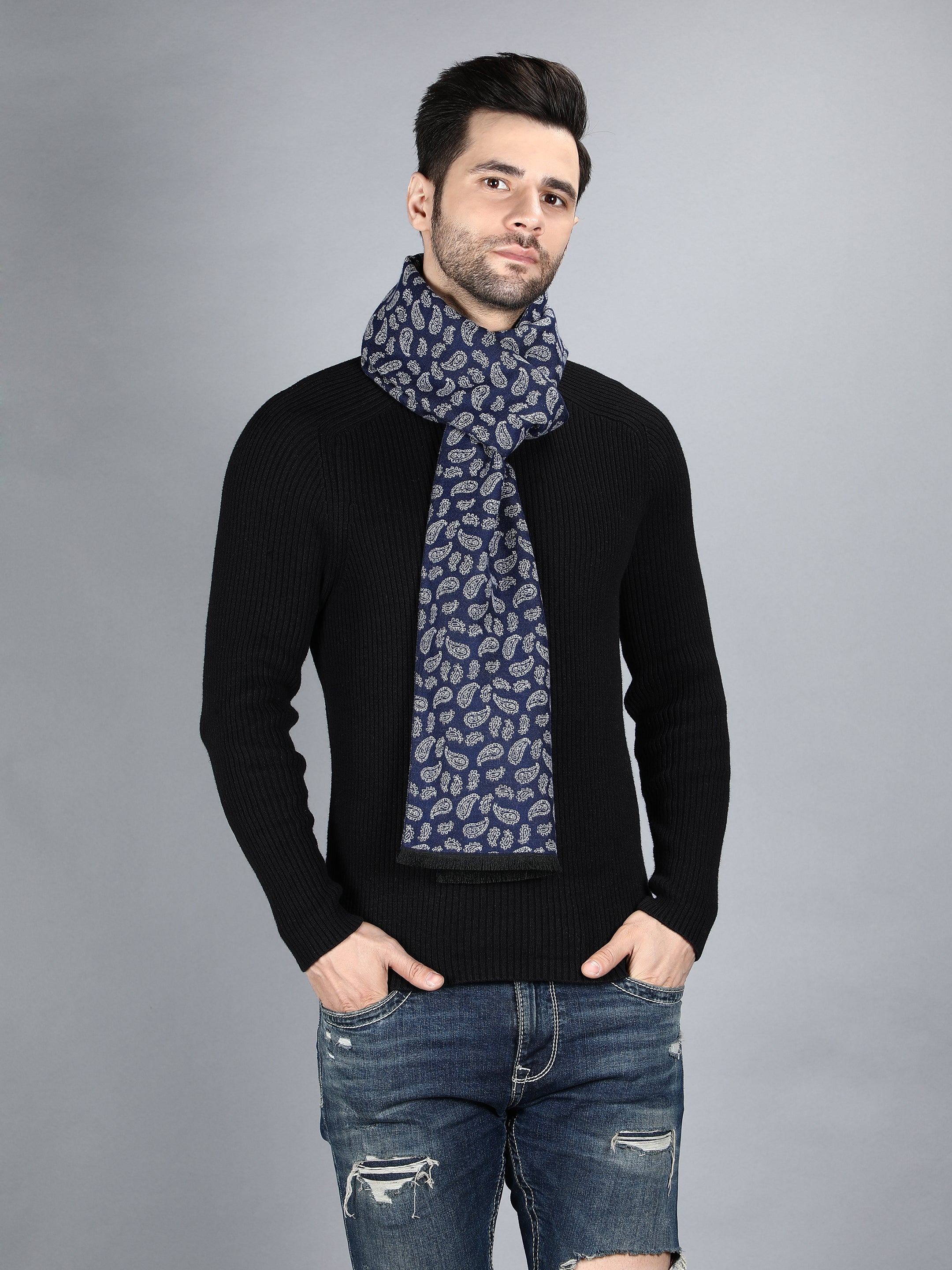 Alvaro Castagnino Men's Blue::Silver Colored  Viscose Muffler