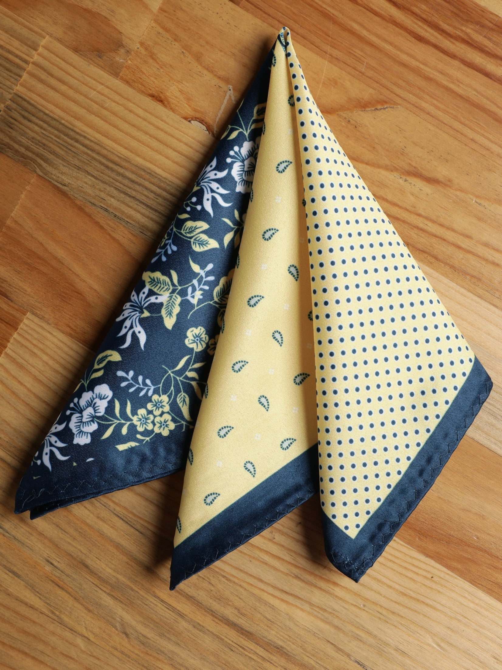 Navy & Yellow Multi Patterned Pocket Square