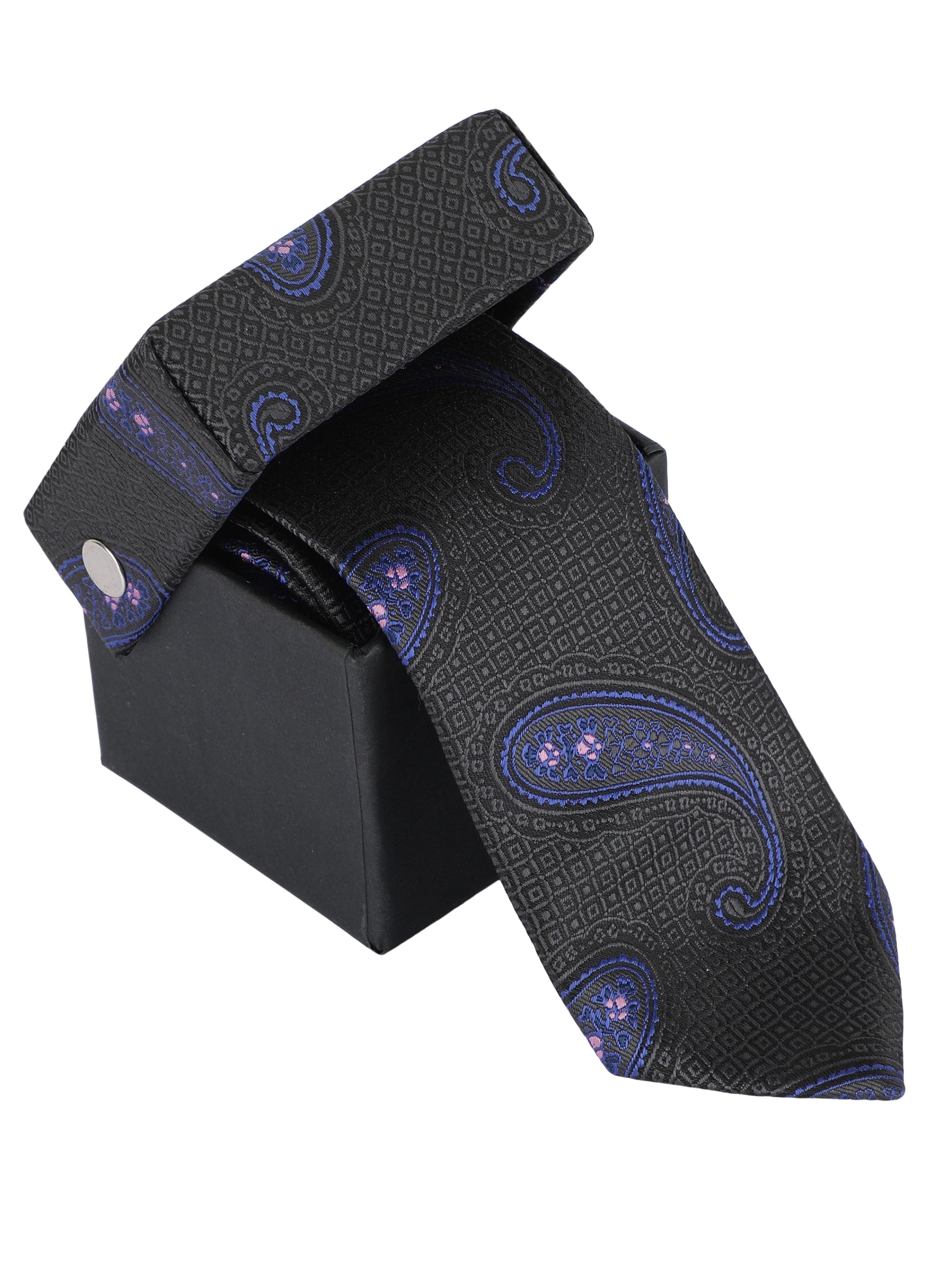 Alvaro Castagnino Microfiber Black Coloured Printed Necktie with same fabric box for Men