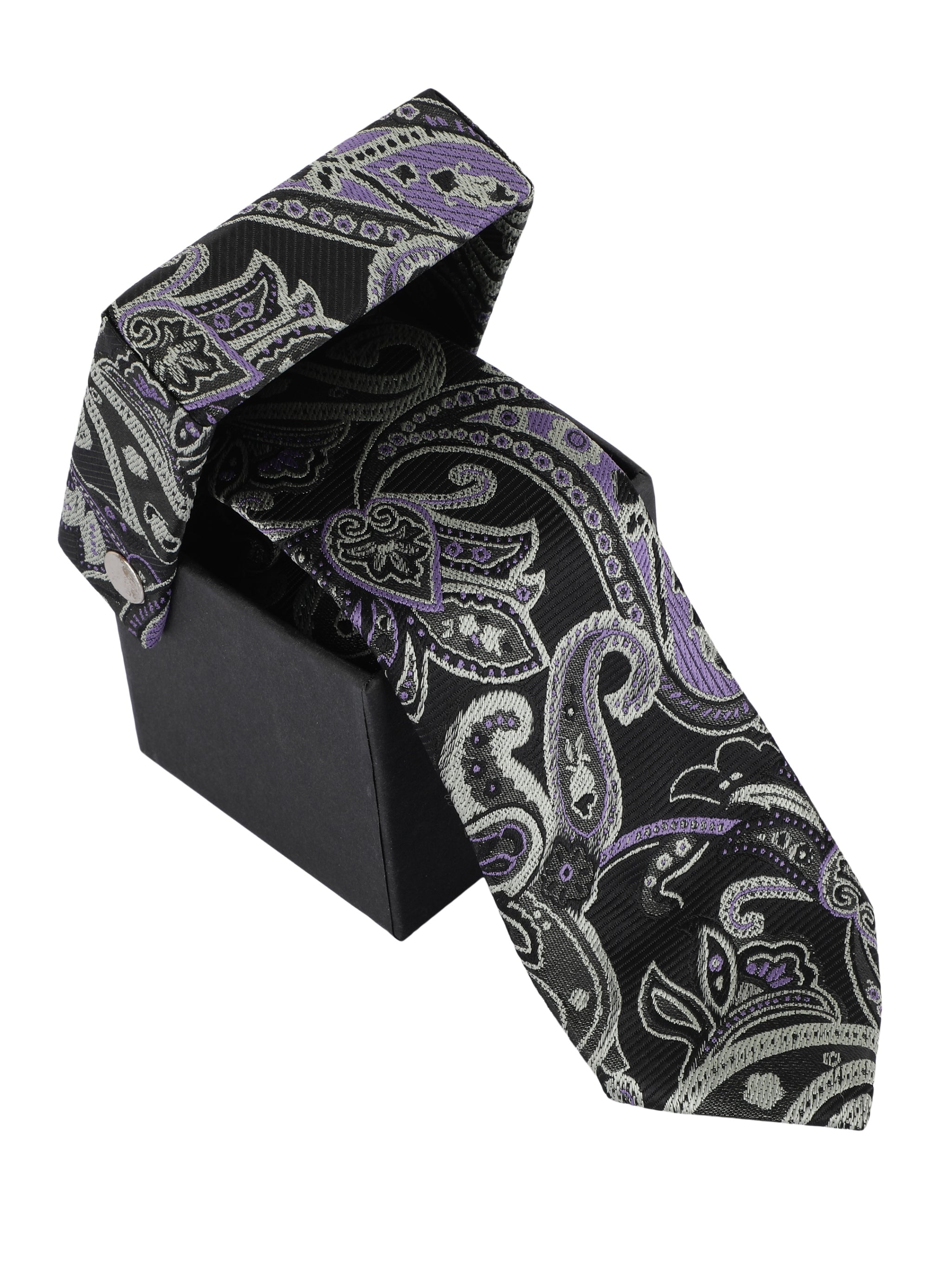 Alvaro Castagnino Microfiber Black & Multi Coloured Printed Necktie with same fabric box for Men