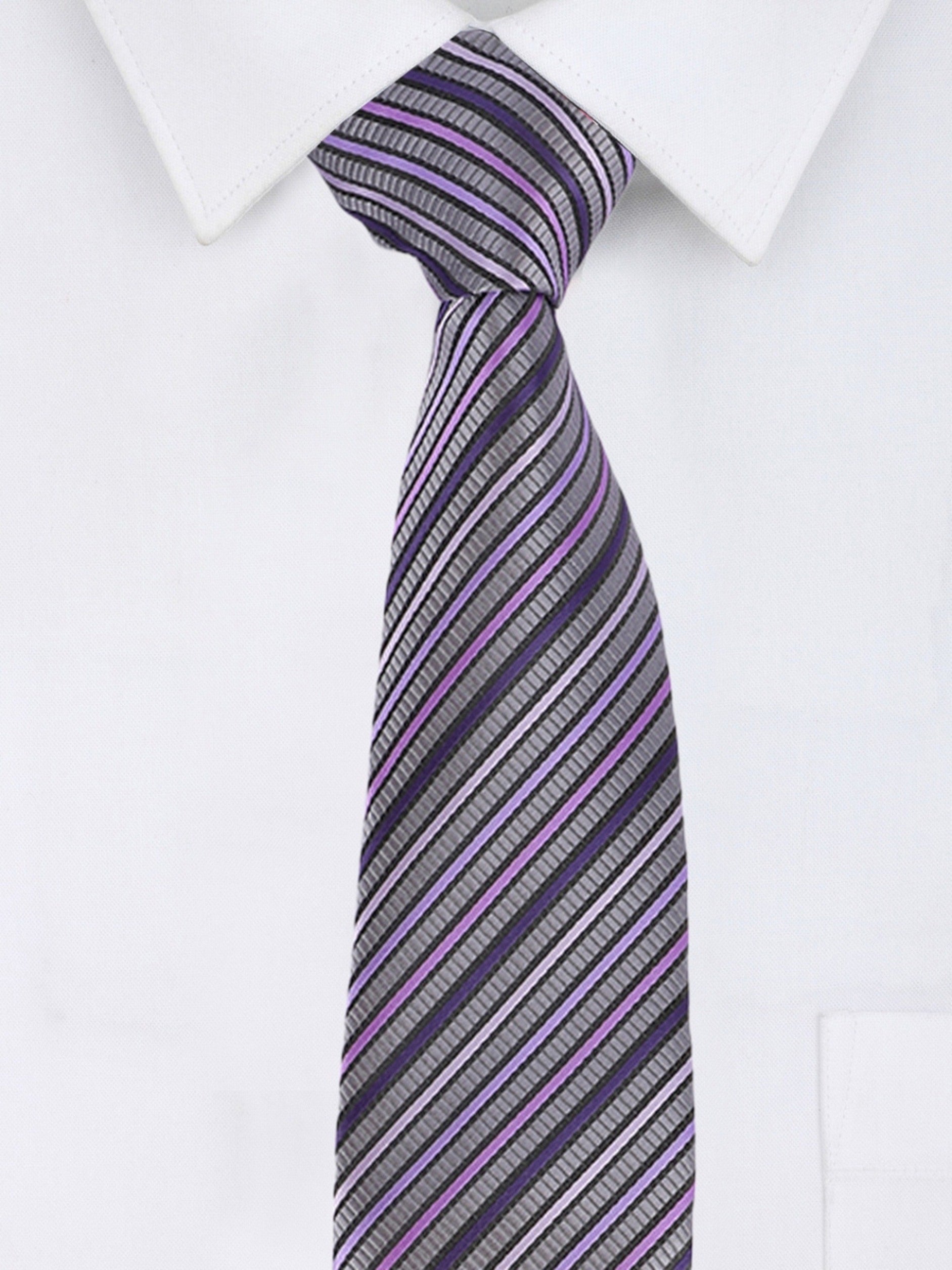 Alvaro Castagnino Microfiber Violet::Grey Colored Stripes Necktie for Men