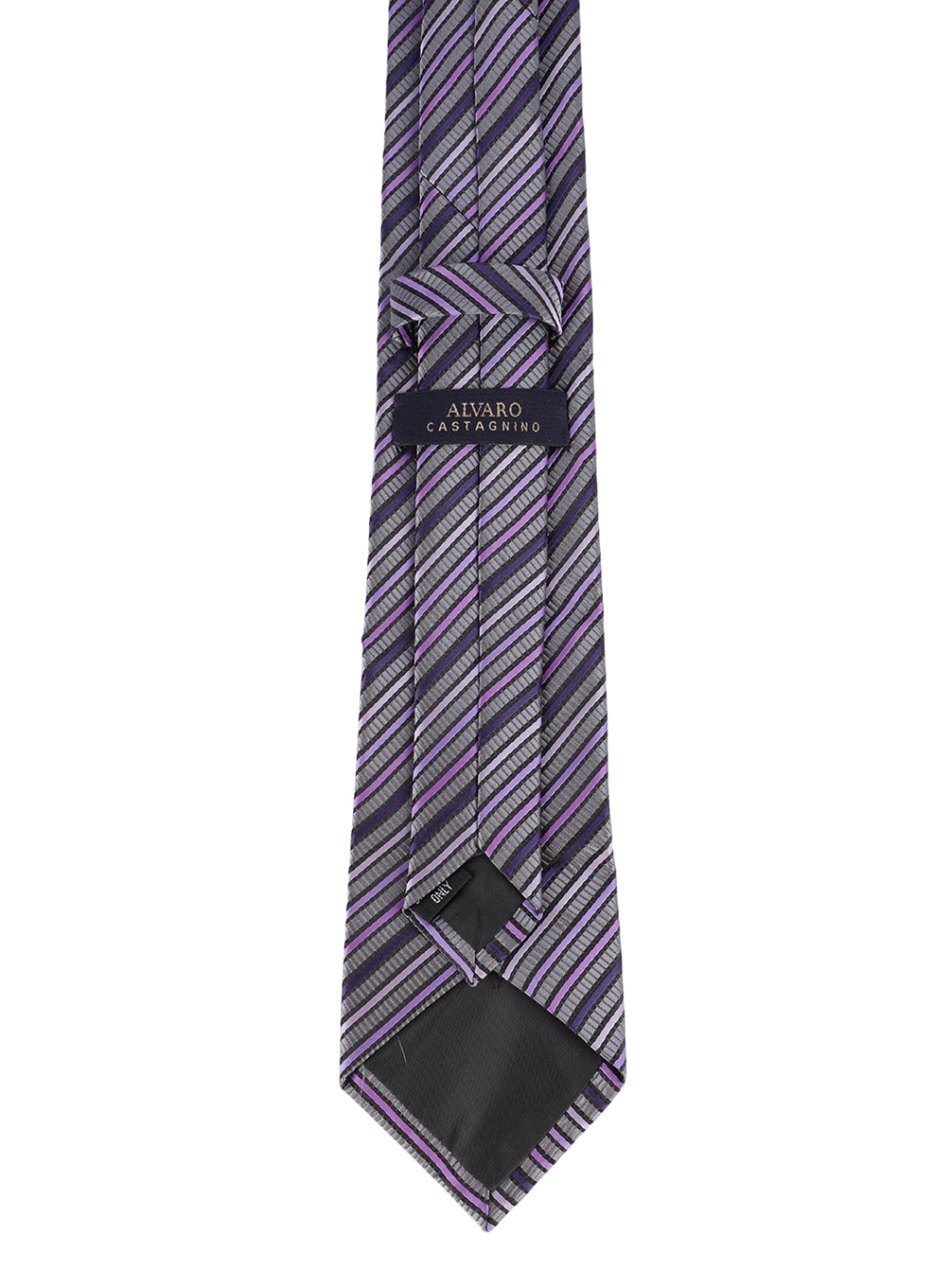 Alvaro Castagnino Microfiber Violet::Grey Colored Stripes Necktie for Men