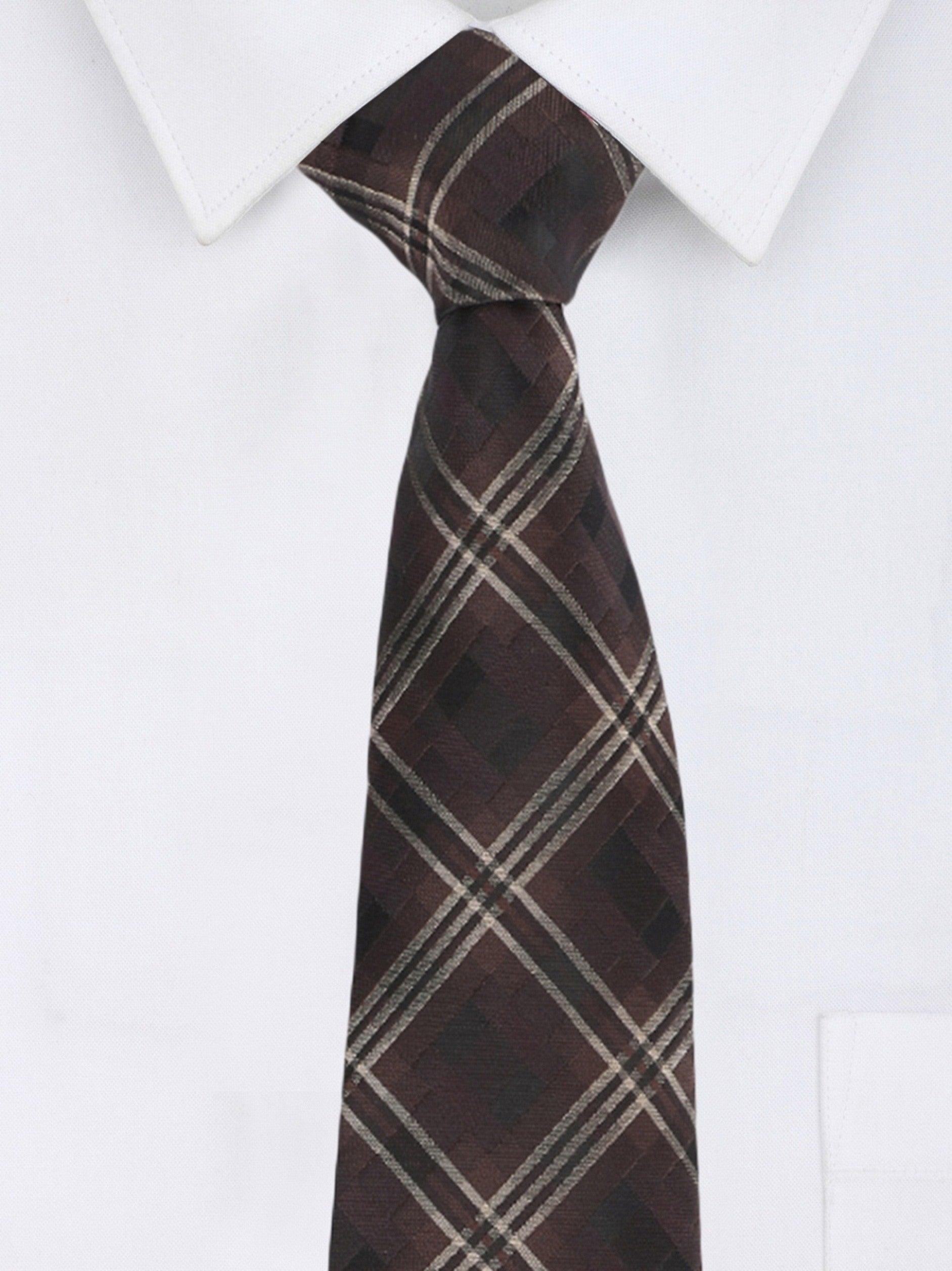 Alvaro Castagnino Microfiber Brown::Peach Colored Stripes Necktie for Men