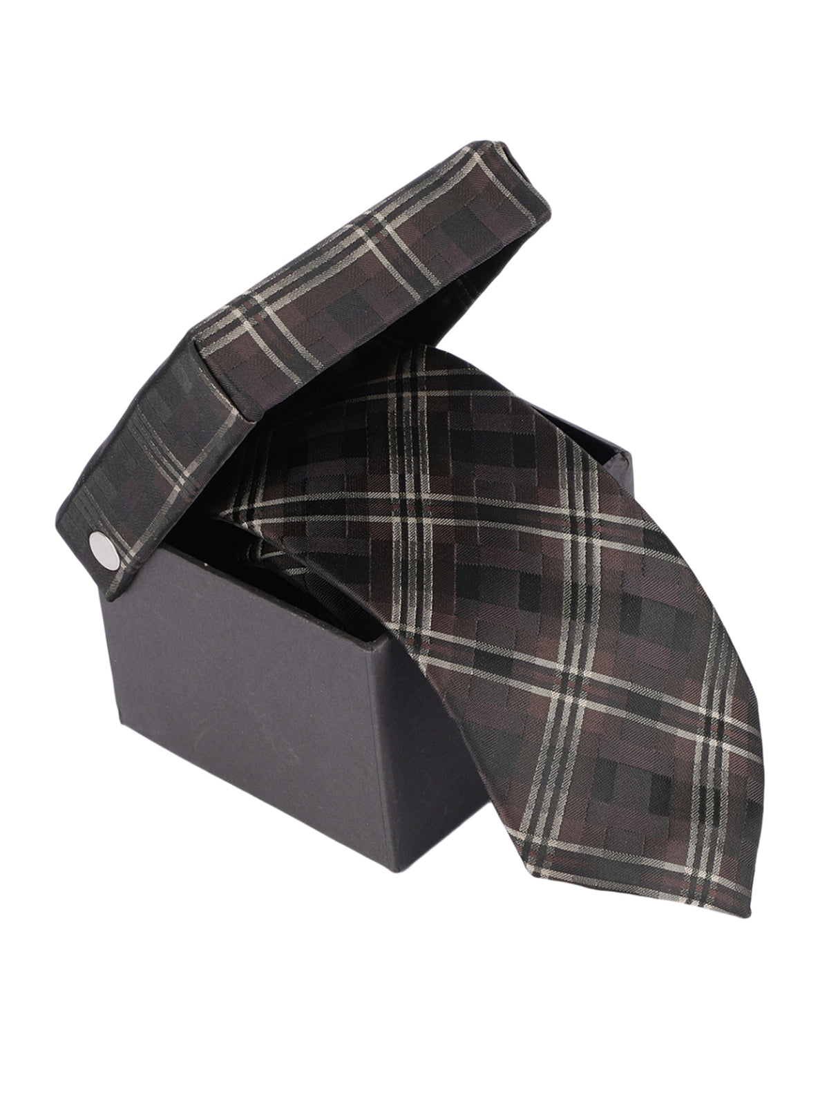 Brown and Black Tartan Checked Necktie